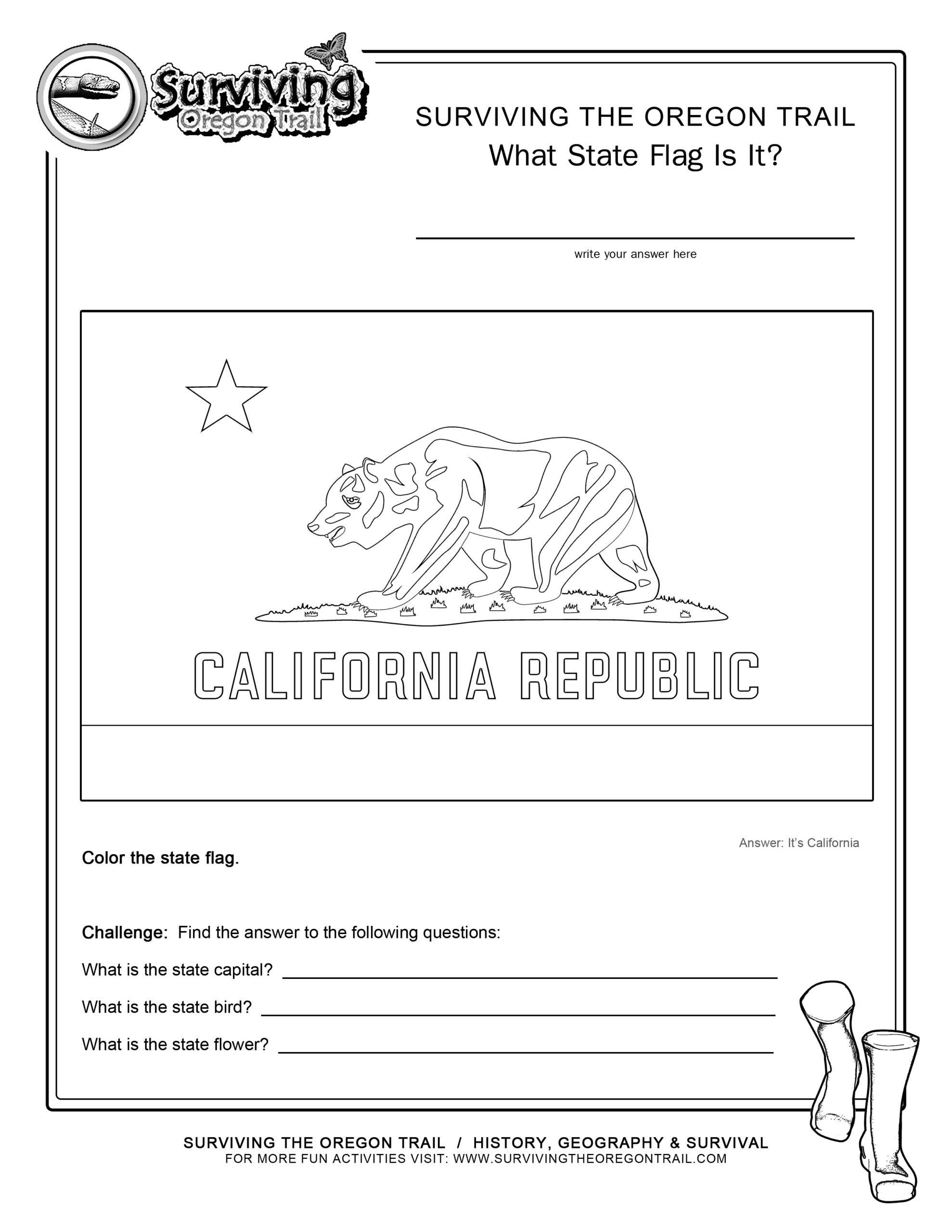 Coloring Page State Flag California Printable Worksheet Surviving The Oregon Trail