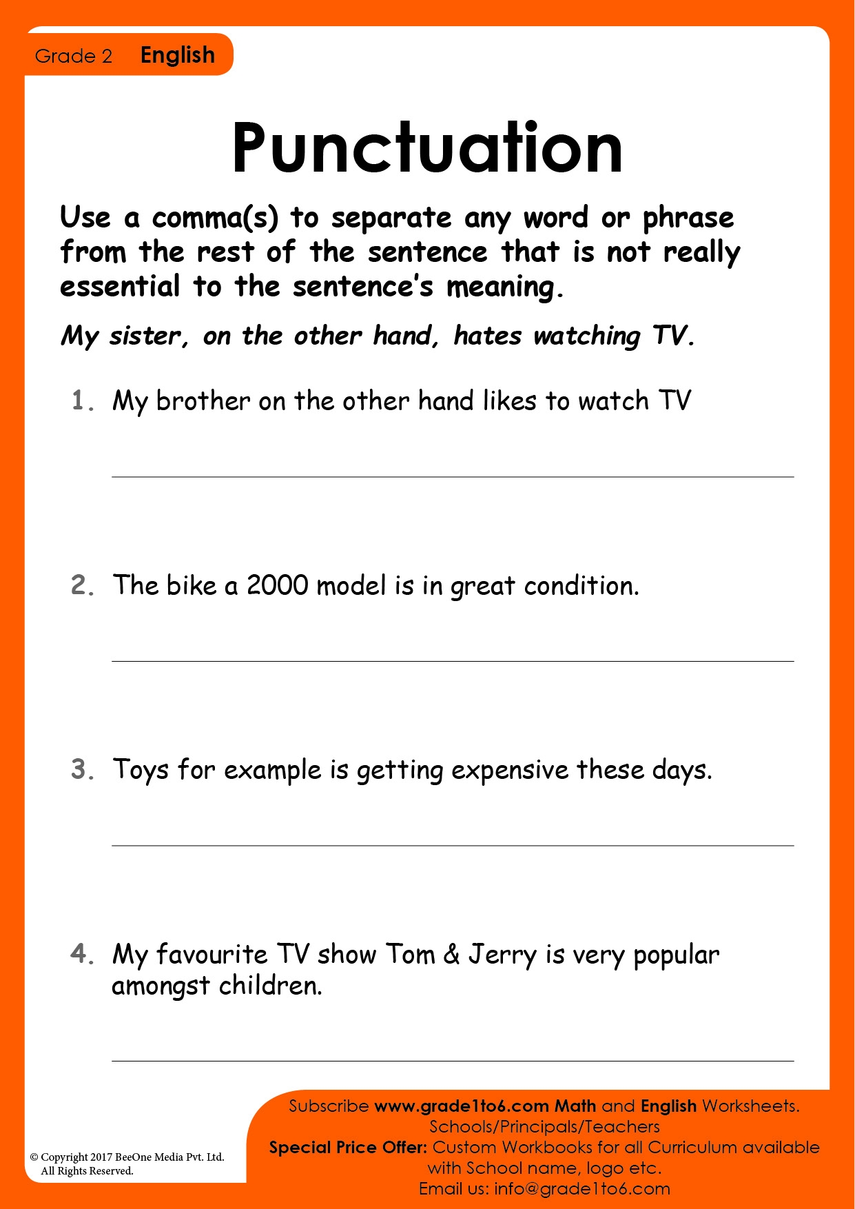 Commas Worksheets For Grade 2 Grade1to6