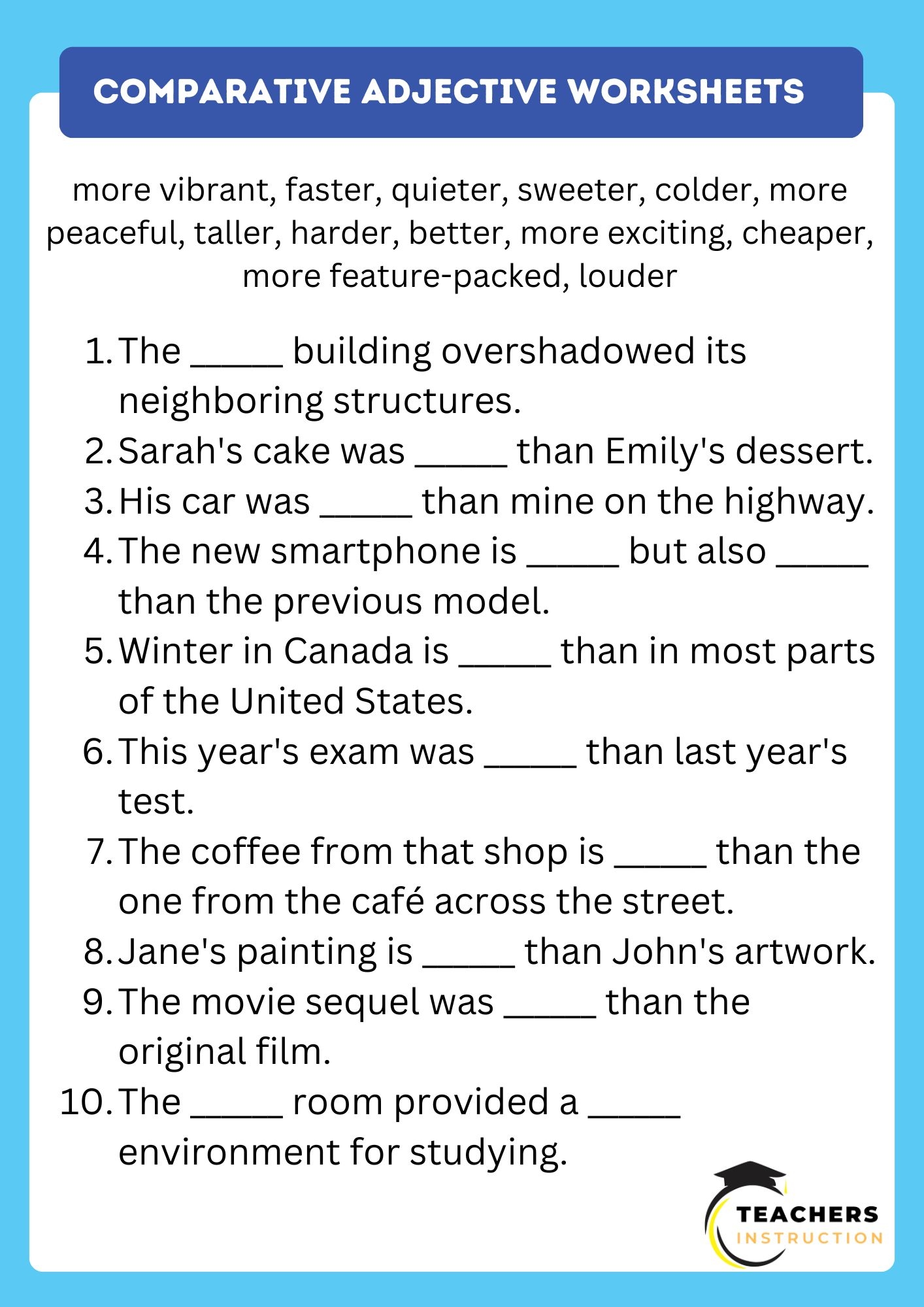 Comparative Adjective Worksheets Comparative Adjective Worksheets