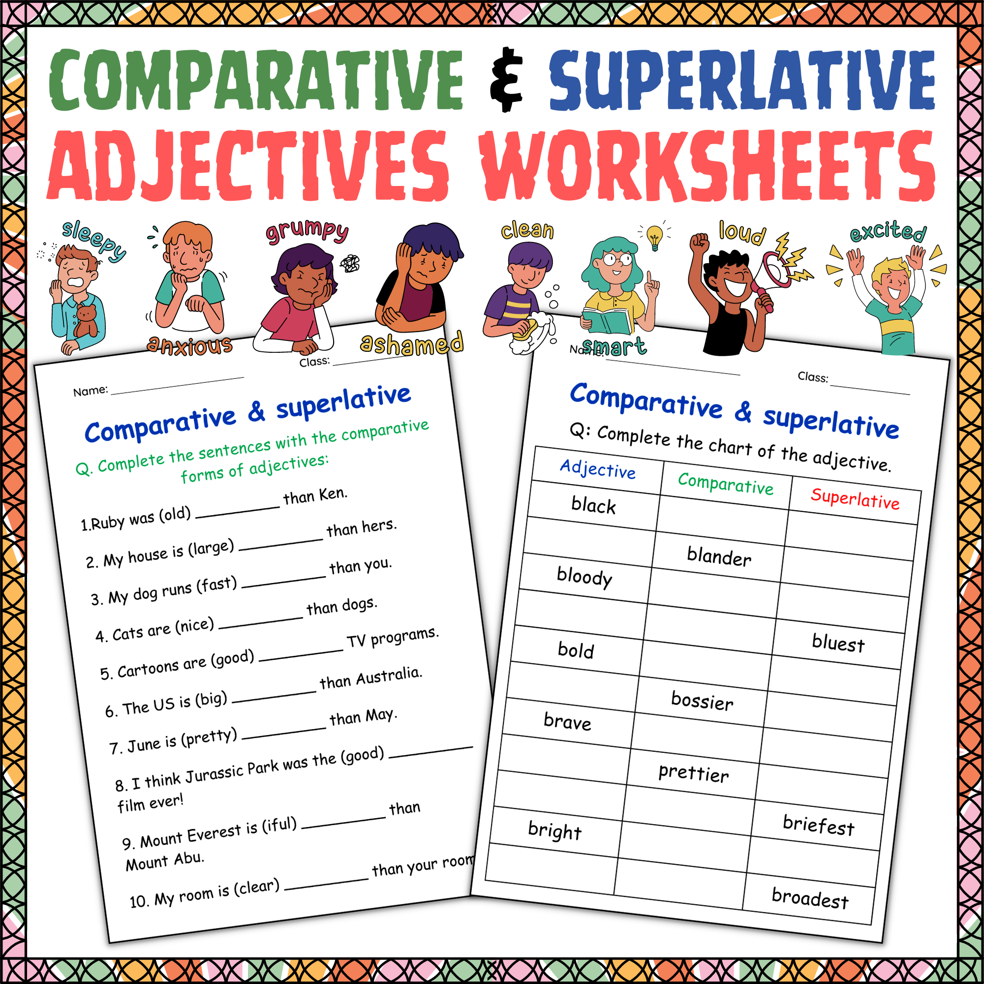 Comparative And Superlative Adjectives Grammar Worksheets For Grade 1 2 3 Made By Teachers Comparative And Superlative Adjectives Grammar Worksheets For Grade 1 2 3 Made By Teachers