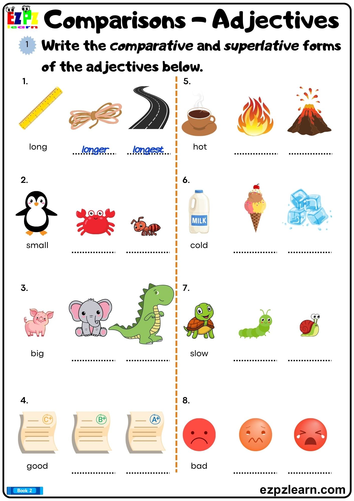 Comparative And Superlative Adjectives Write The Comparative And Superlative Forms Of The Adjectives Printable Grammar Worksheet PDF Ezpzlearn Comparative And Superlative Adjectives Write The Comparative And Superlative Forms Of The Adjectives Printable Grammar Worksheet PDF Ezpzlearn