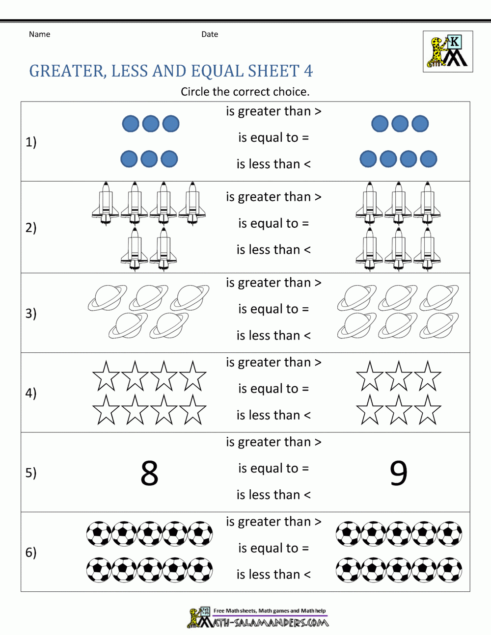 Comparing Numbers Worksheet Comparing Numbers And Amounts Up To 10