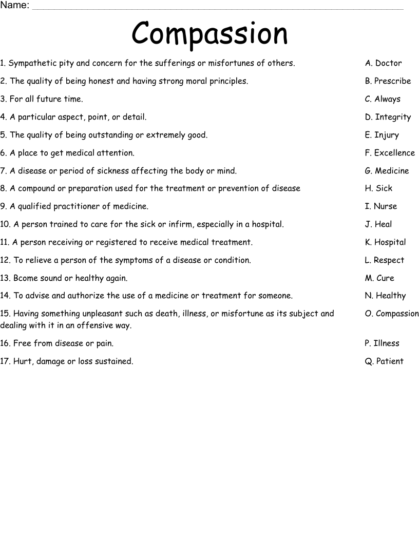 Free Printable Worksheets About Compassion