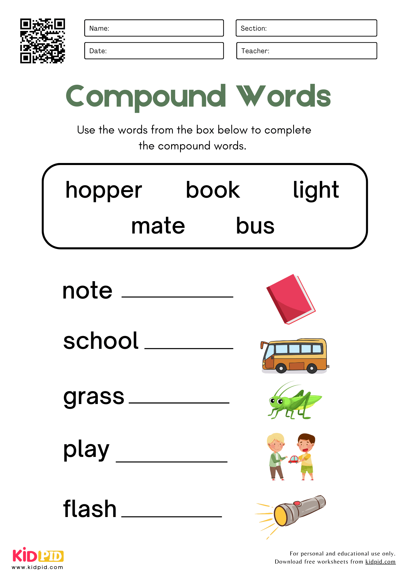 Complete The Compound Words Worksheet For Grade 1 Kidpid