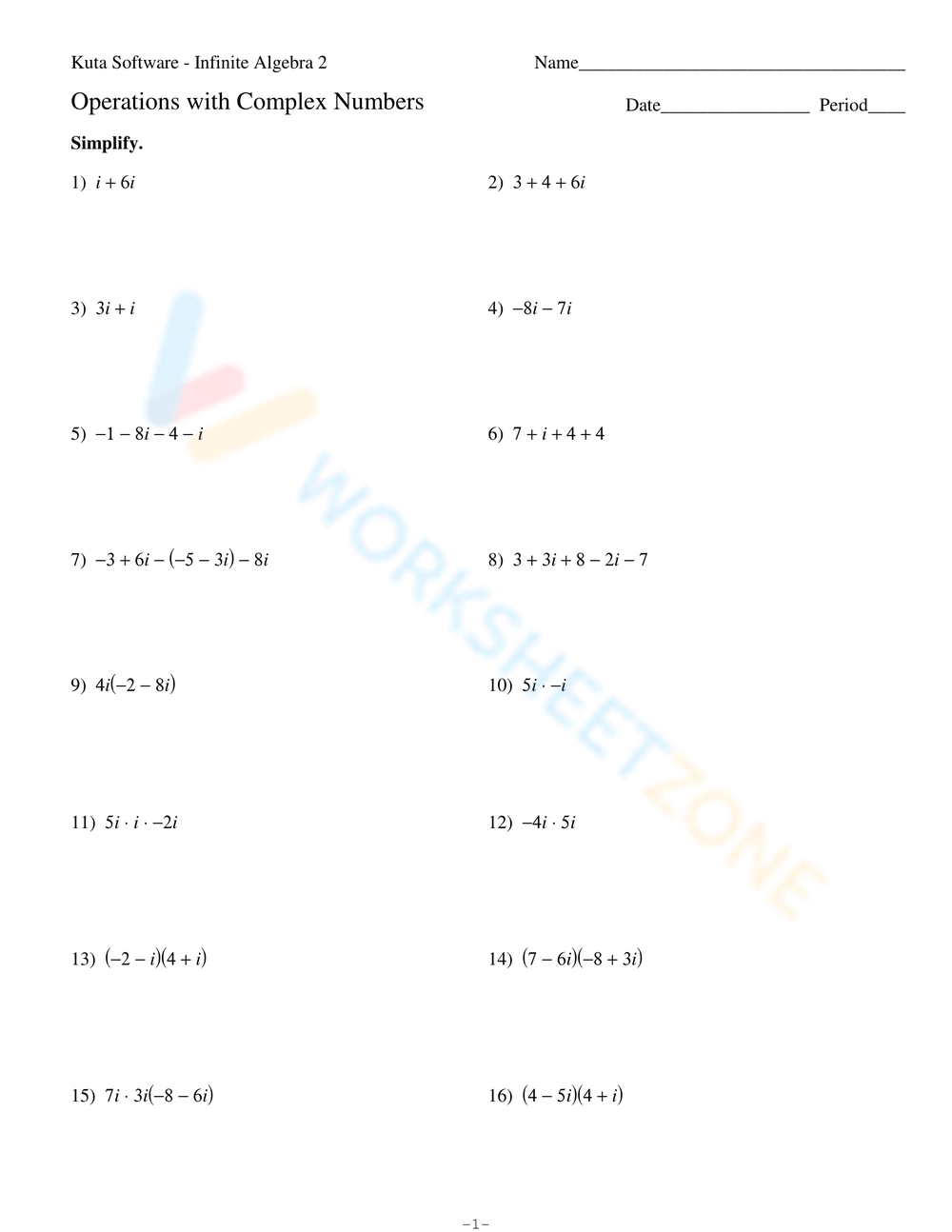 Free Printable Worksheets On Complex Numbers