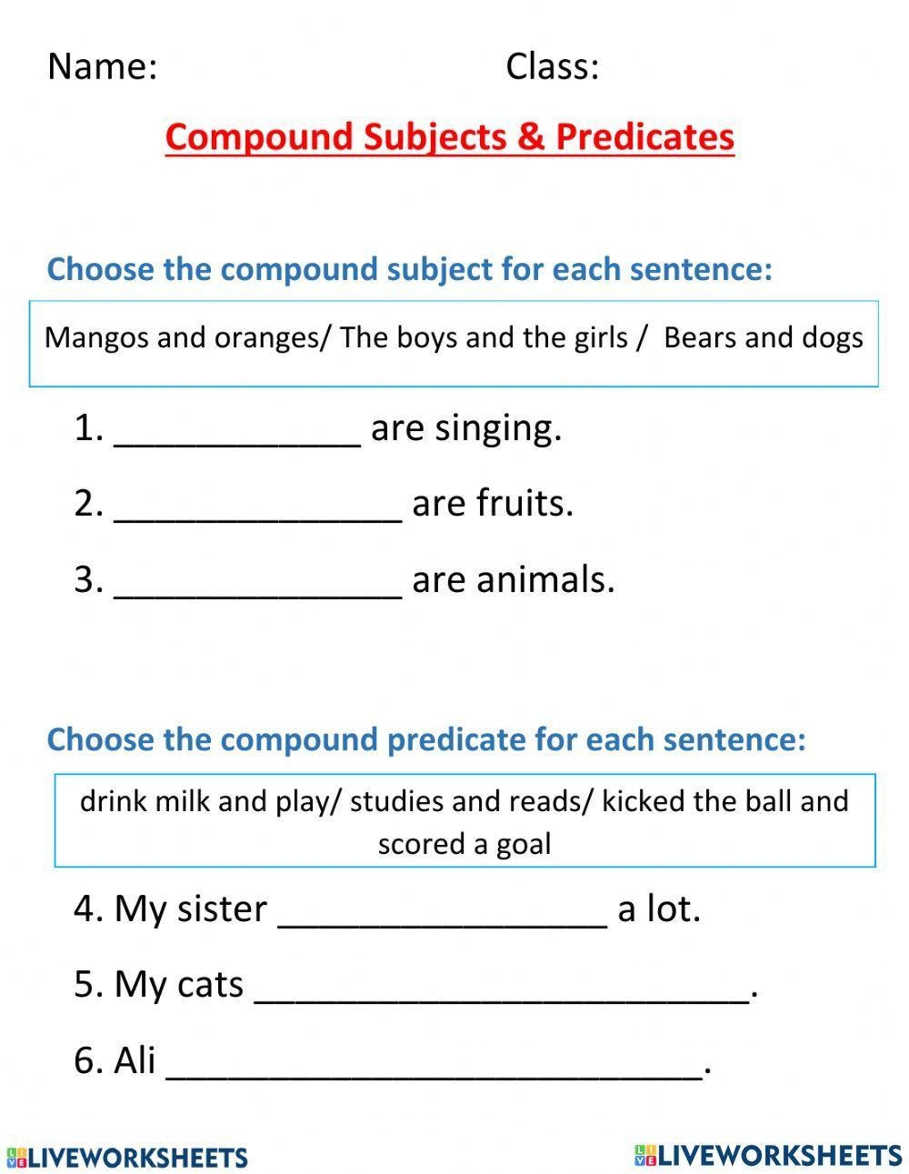 Free Printable Worksheets Compound Subject Order