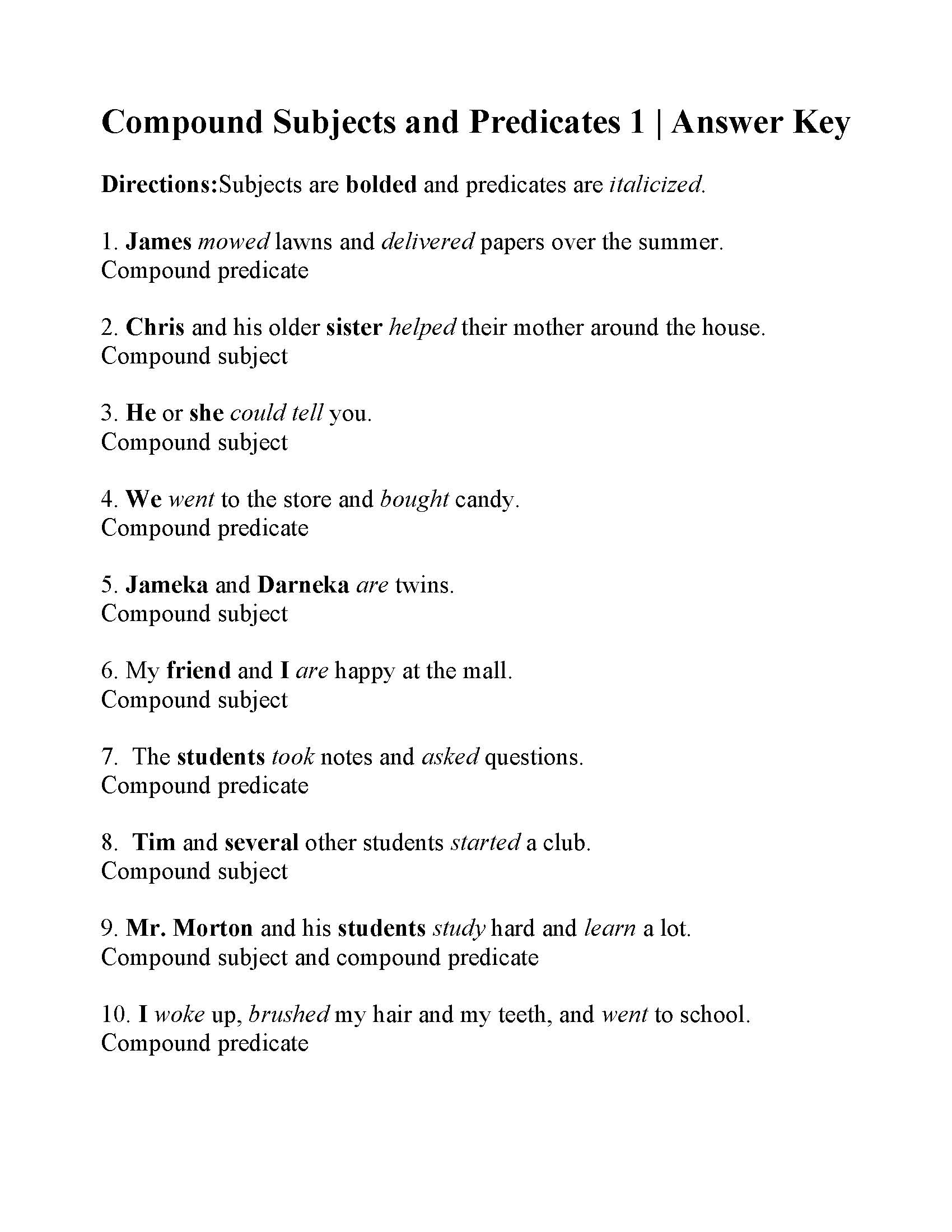 Compound Subjects And Predicates Worksheet Sentence Structure Activity Compound Subjects And Predicates Worksheet Sentence Structure Activity
