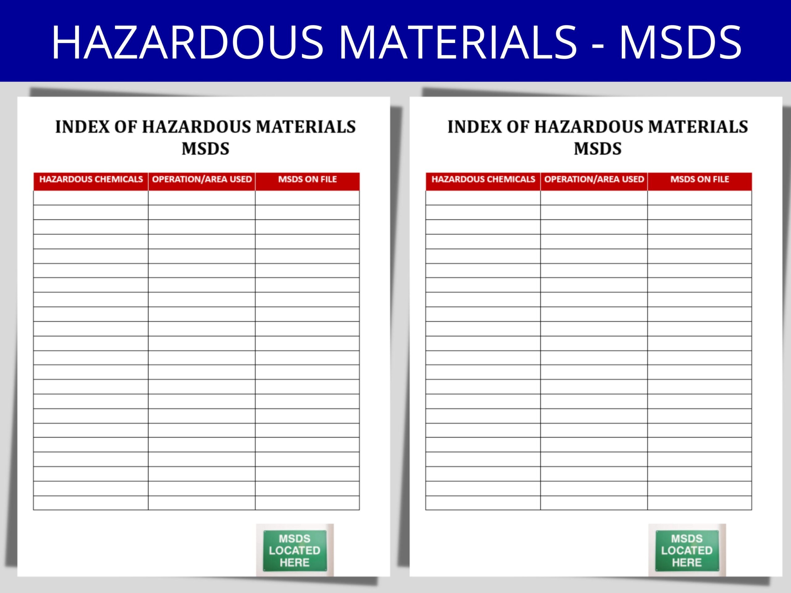 Comprehensive Safety Templates Index Of Hazardous Materials Editable U0026 Printable MSDS Listing Sheet Etsy Norway