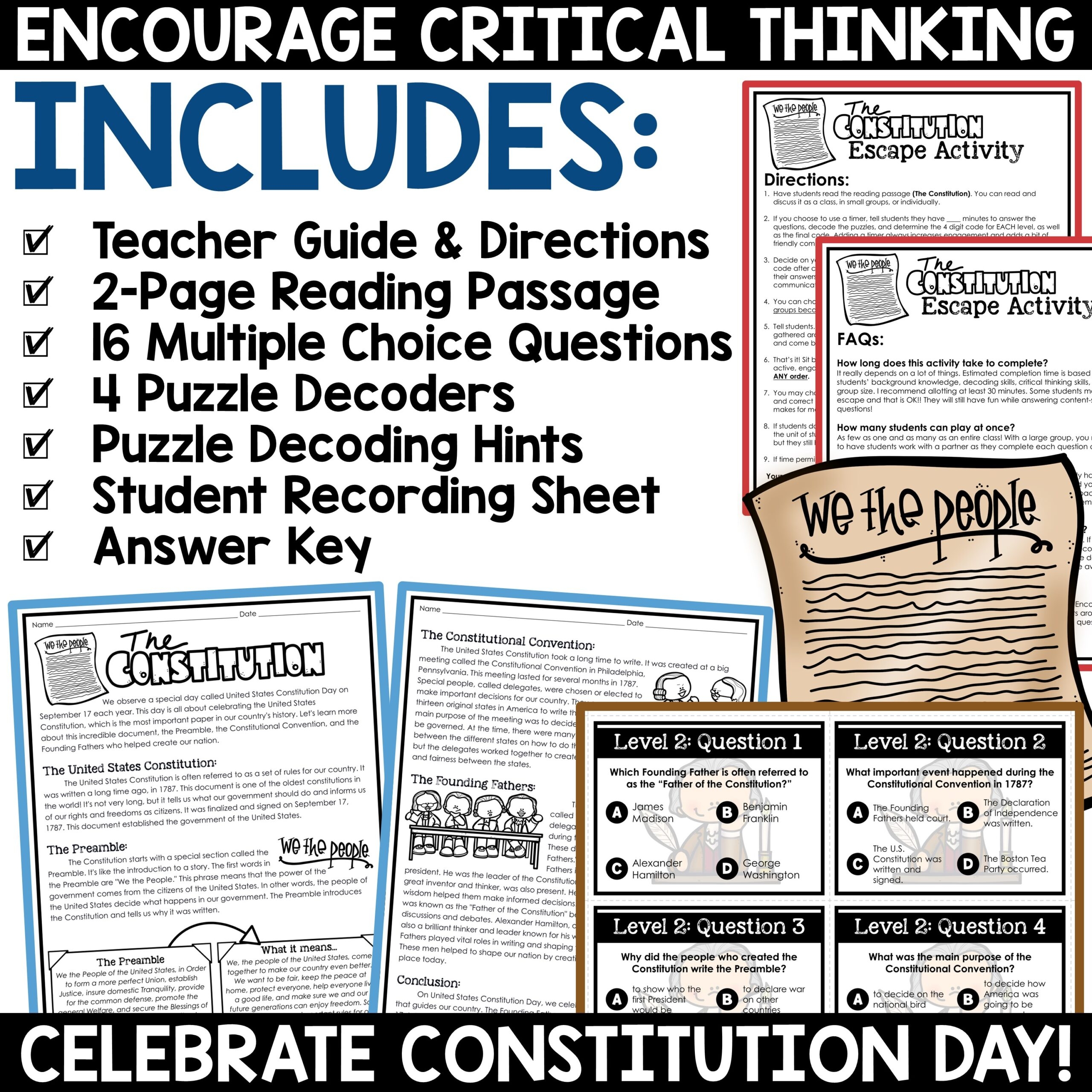 Us Constitution Short Reading Comprehension Worksheets