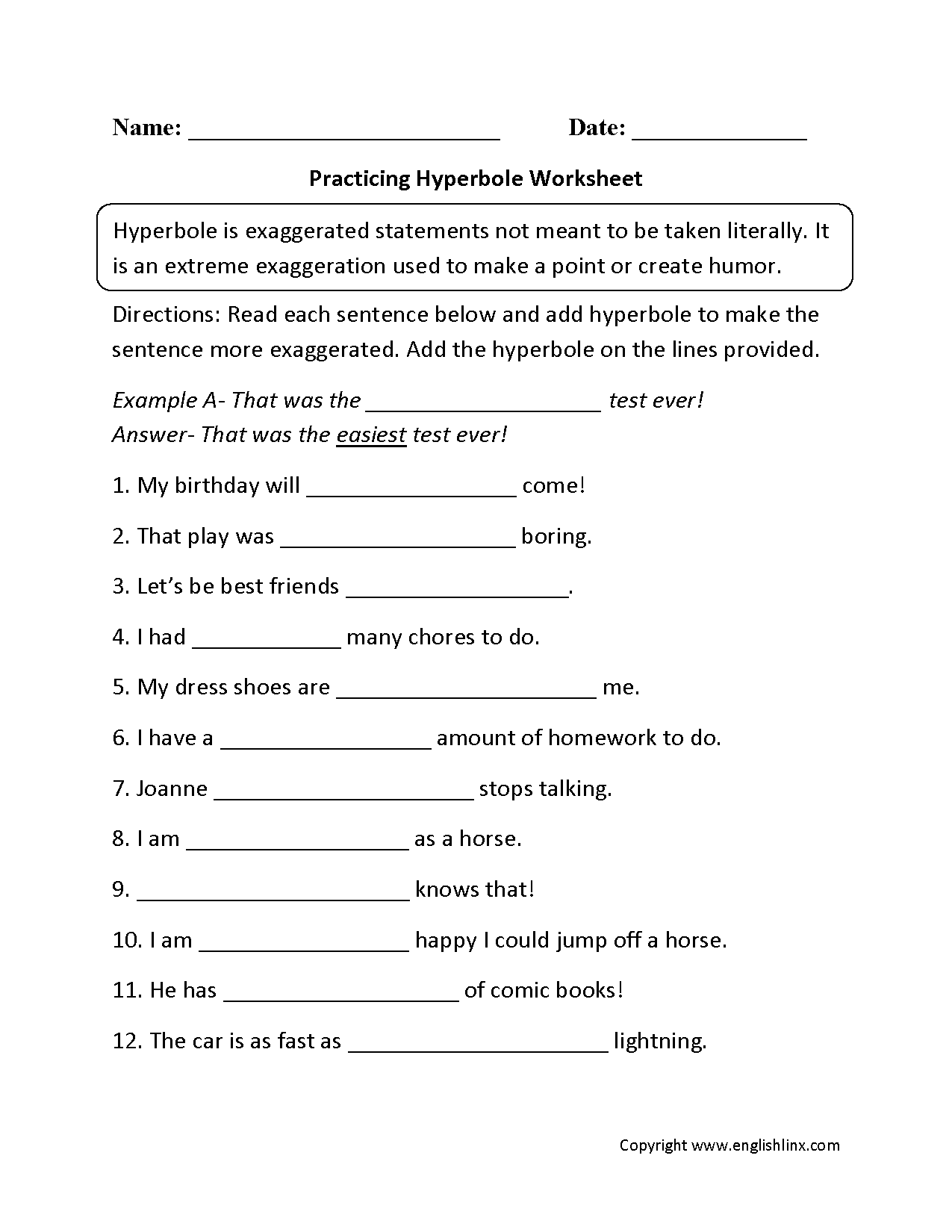 Free Printable Worksheets On Figurative Language