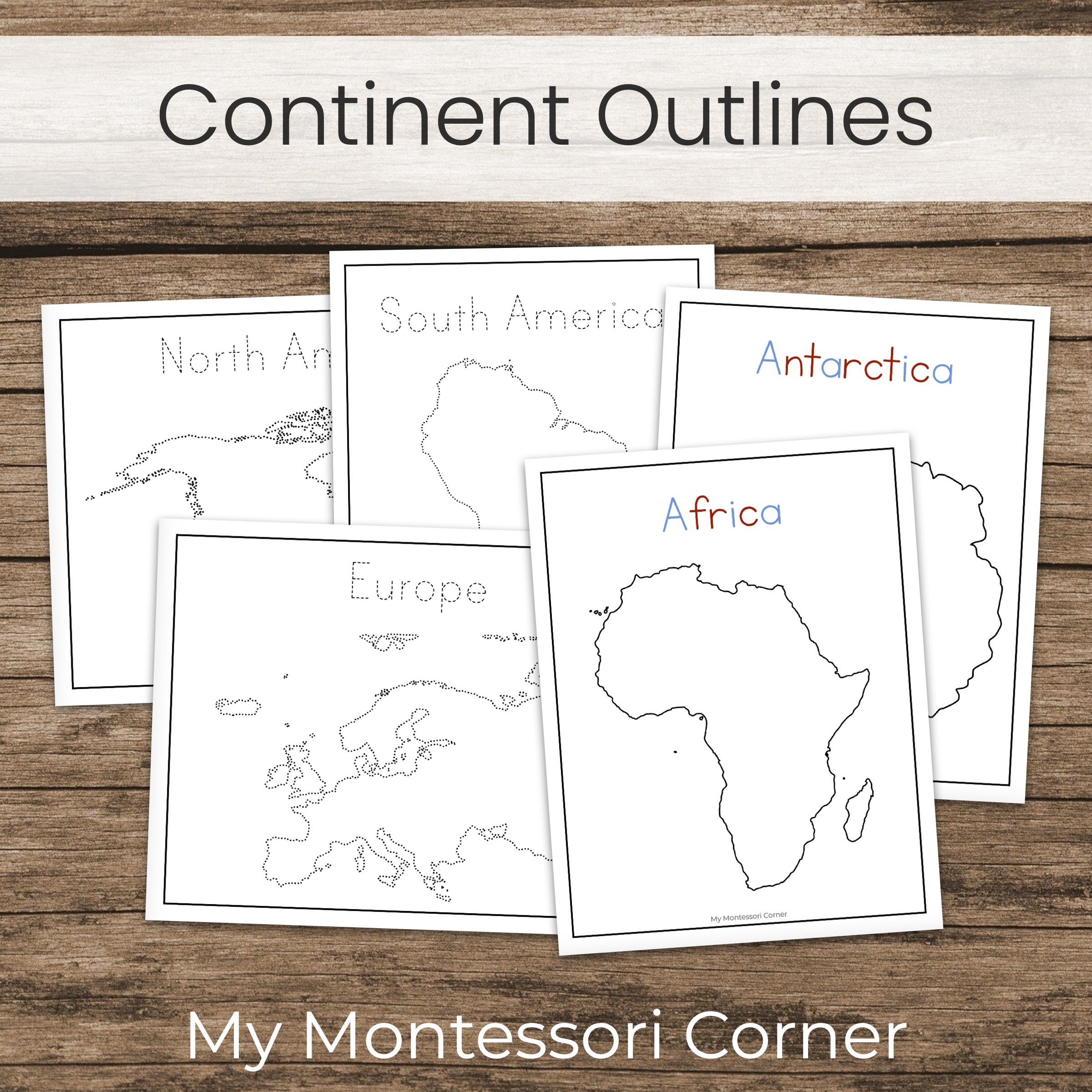 Continents Tracing Worksheets And Art Template Outlines Montessori Preschool Geography Printable