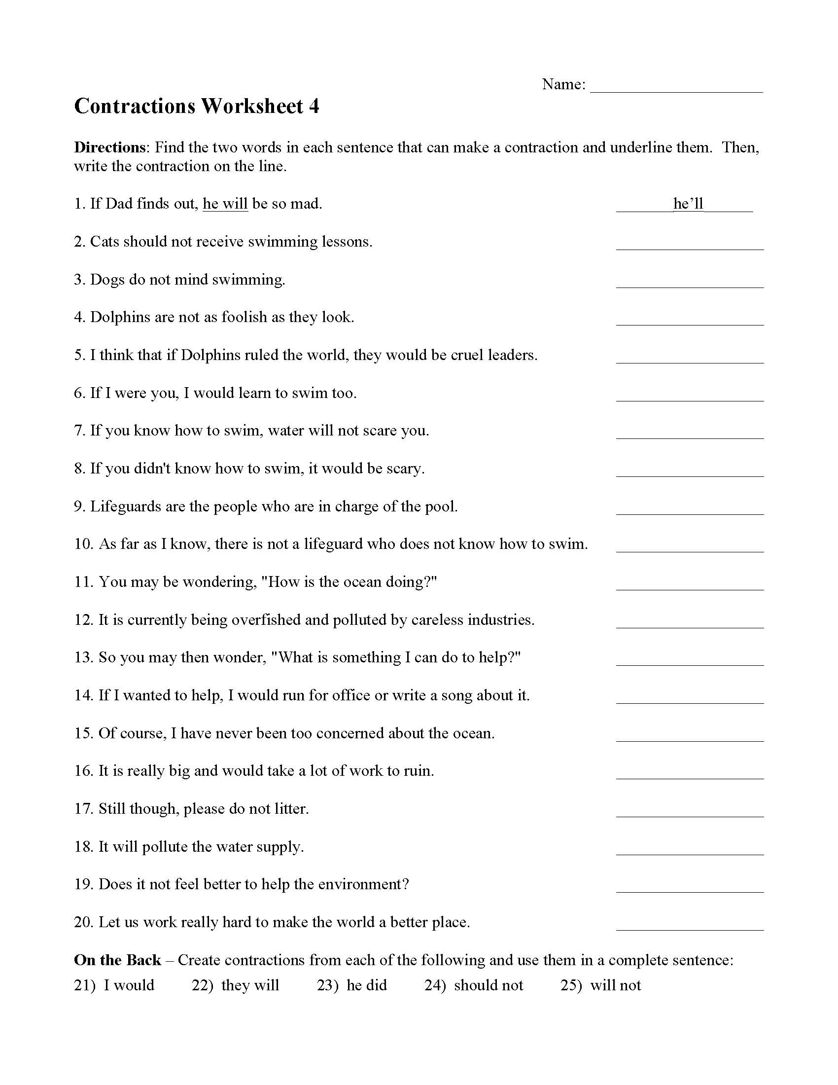 Contractions Worksheet 4 Grammar Activity Contractions Worksheet 4 Grammar Activity