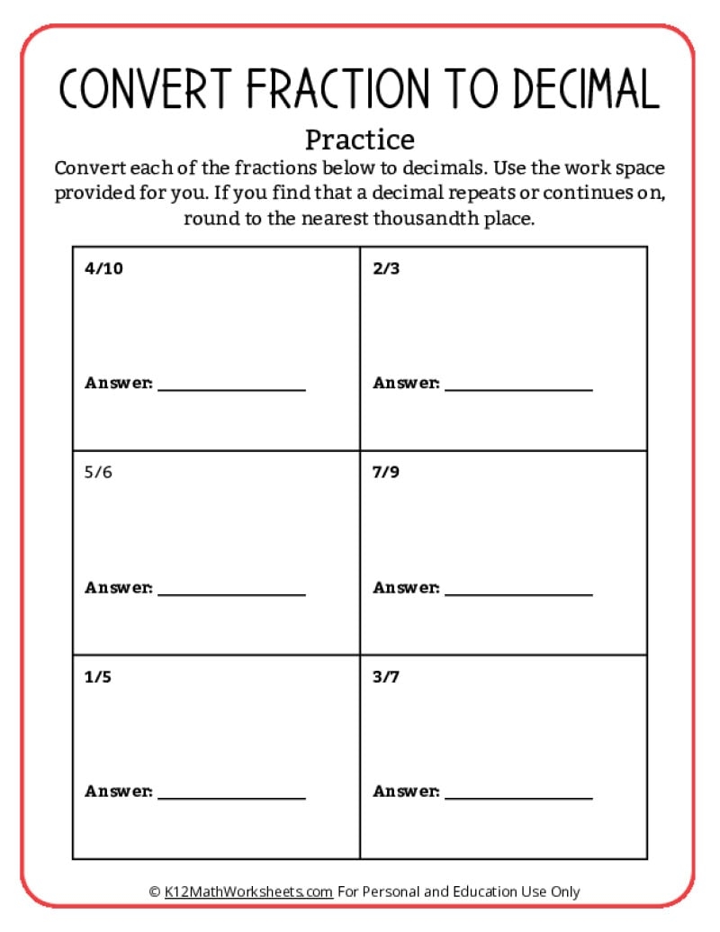 Free Printable Worksheets Decimals To Fractions Free Printable Worksheets Decimals To Fractions