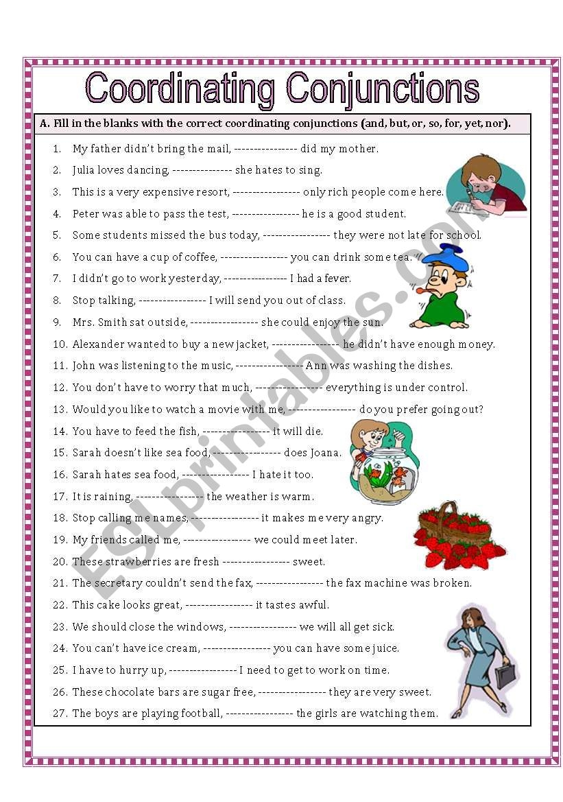 Free Printable Worksheets On Coordinating Conjunctions