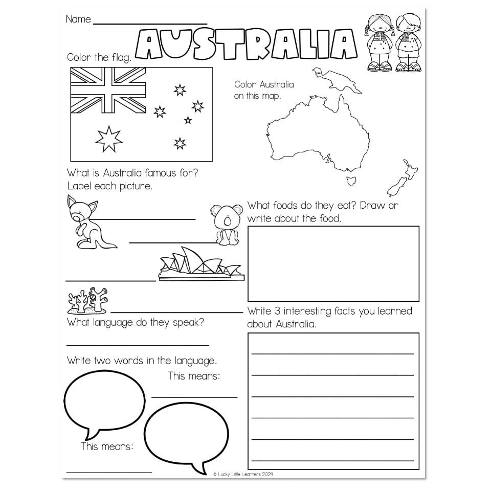 Country Study Australia Information Worksheet Lucky Little Worksheets Library