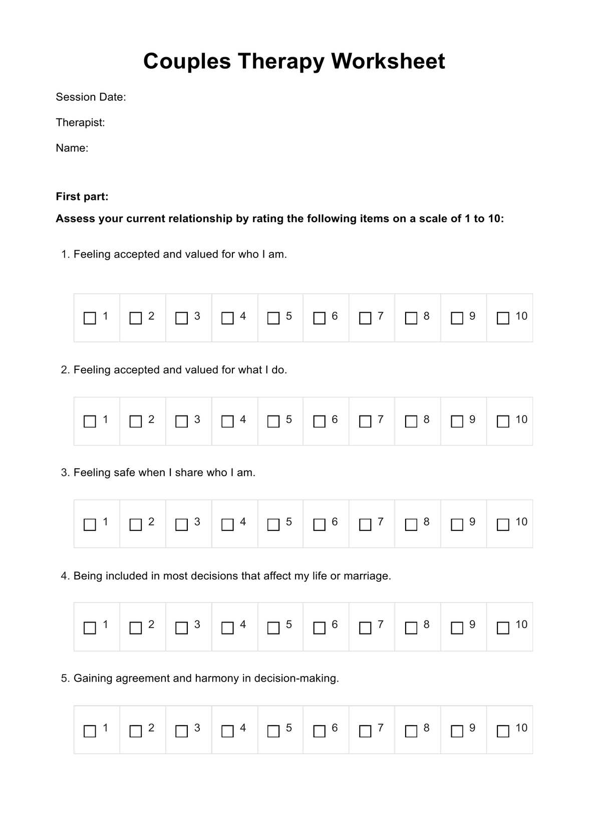 Couples Therapy Worksheet U0026 Example Free PDF Download