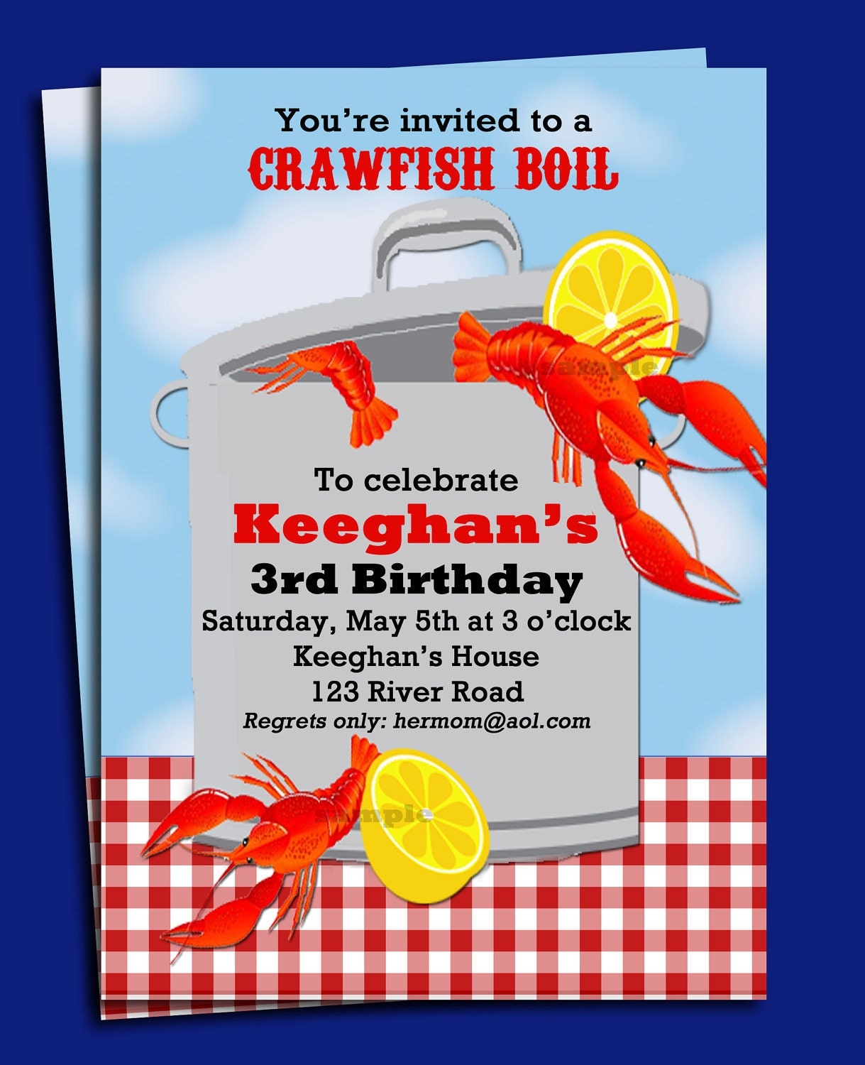 Crawfish Boil Invitation Printable Or Printed With FREE SHIPPING Birthday Or Just For Crawfish TPC9037