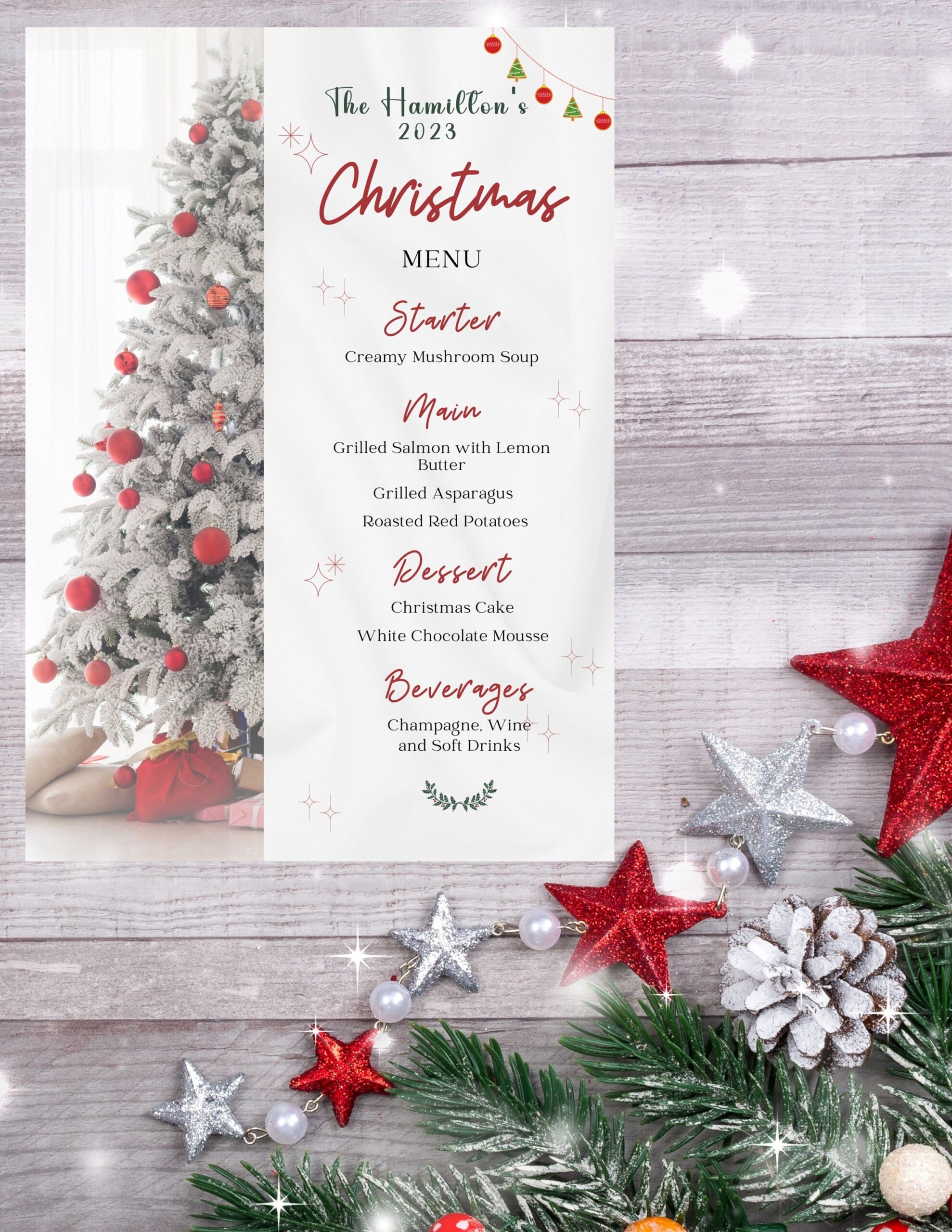 Custom Christmas Dinner Menu Editable Digital Download Holiday 