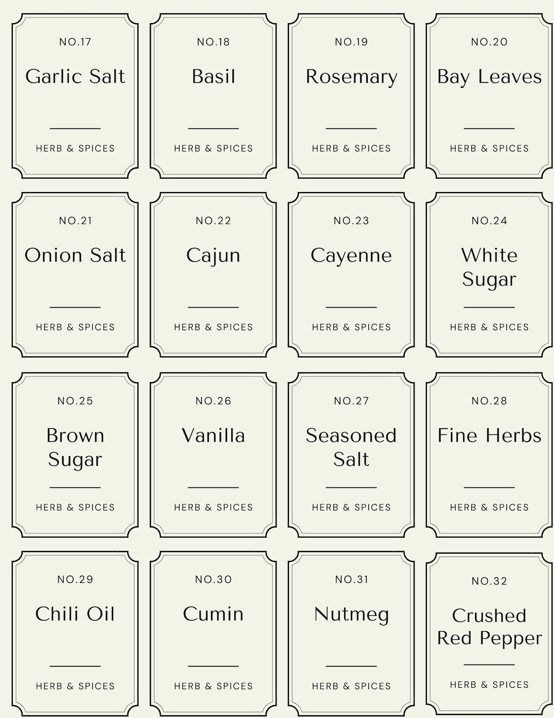 Custom Modern Minimalist Spice Labels Printable Spice Labels 