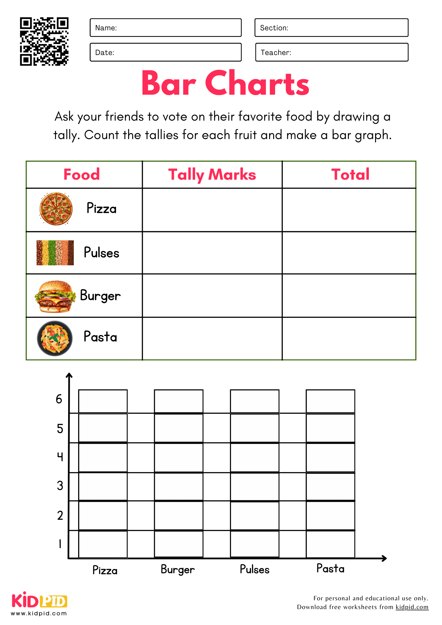 Data Collection U0026 Bar Chart Worksheets For Grade 1 Kidpid