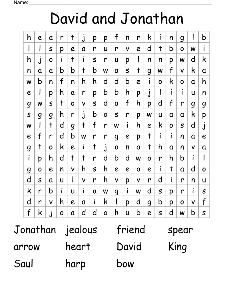David And Jonathan Word Search WordMint