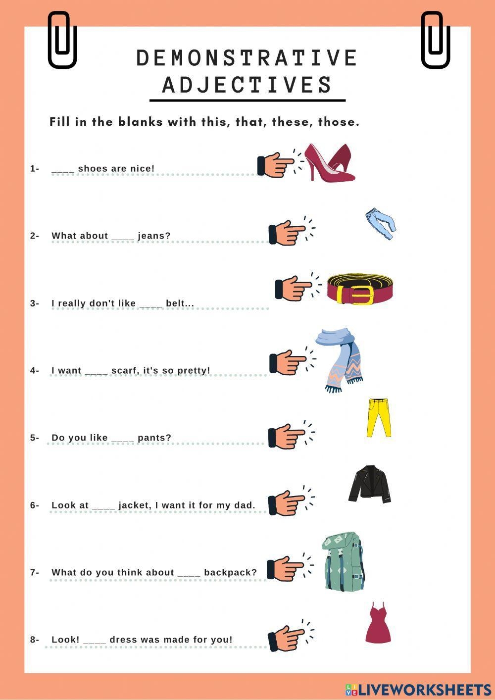 Demonstrative Adjectives Interactive Activity For 1 Live Worksheets Worksheets Library