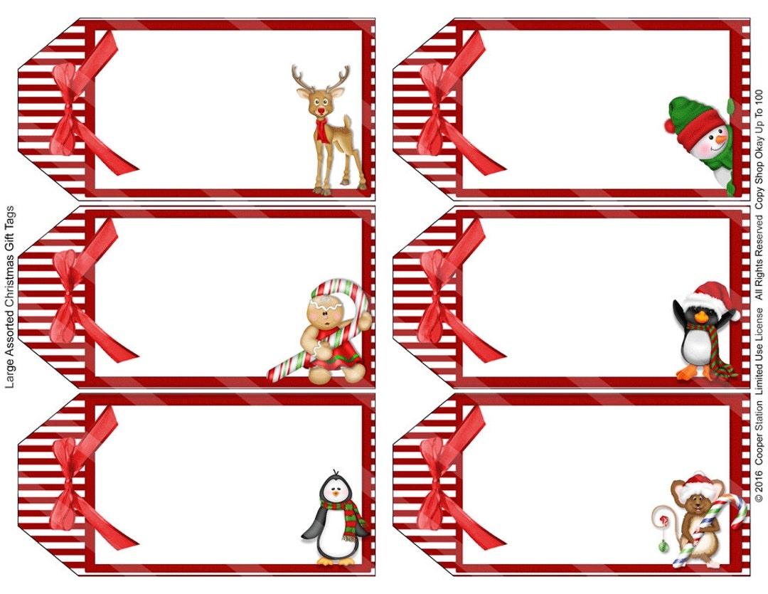 Digital Printable Assorted Large Holiday Gift Tags Christmas Bookmark Penguin Deer Snowman Mouse Candy Cane Etsy UK