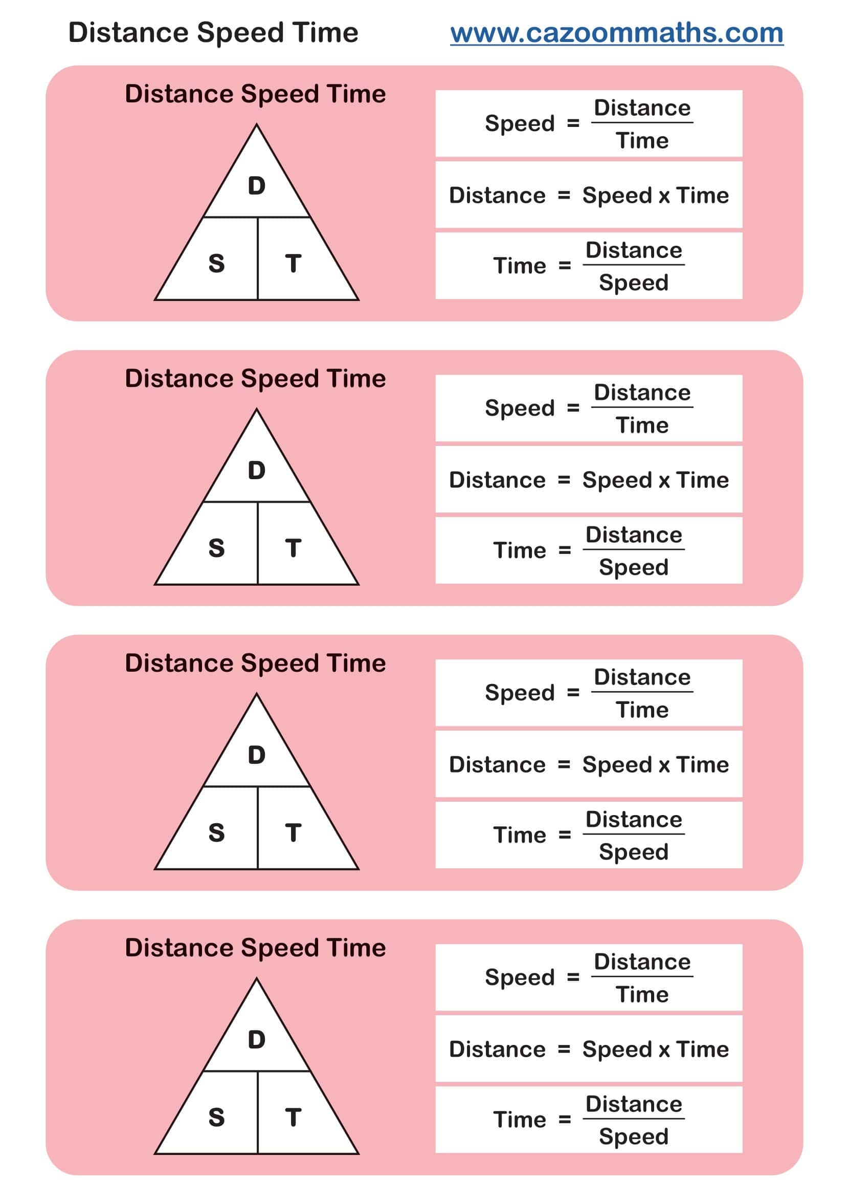 Distance Speed Time Triangle Free Maths Teaching Resource