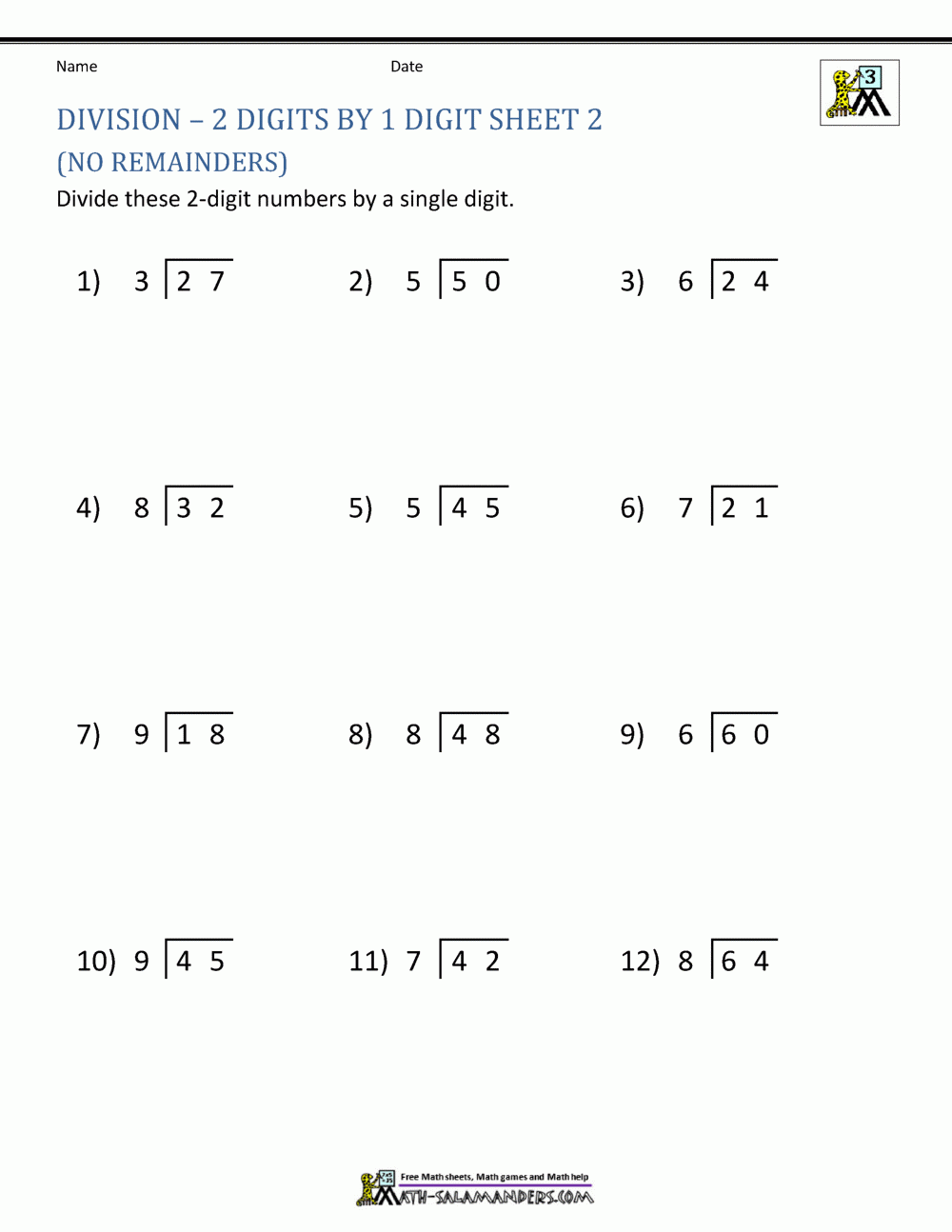 Division Worksheets 3rd Grade