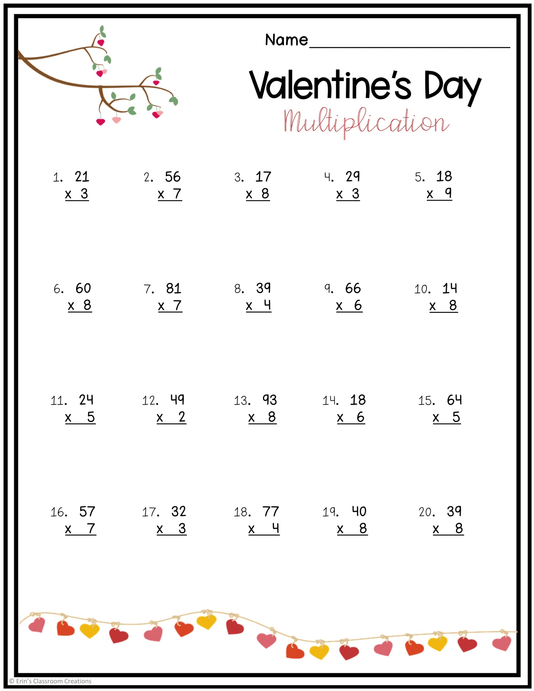 Double Digit Multiplication Practice Valentine s Day Theme 