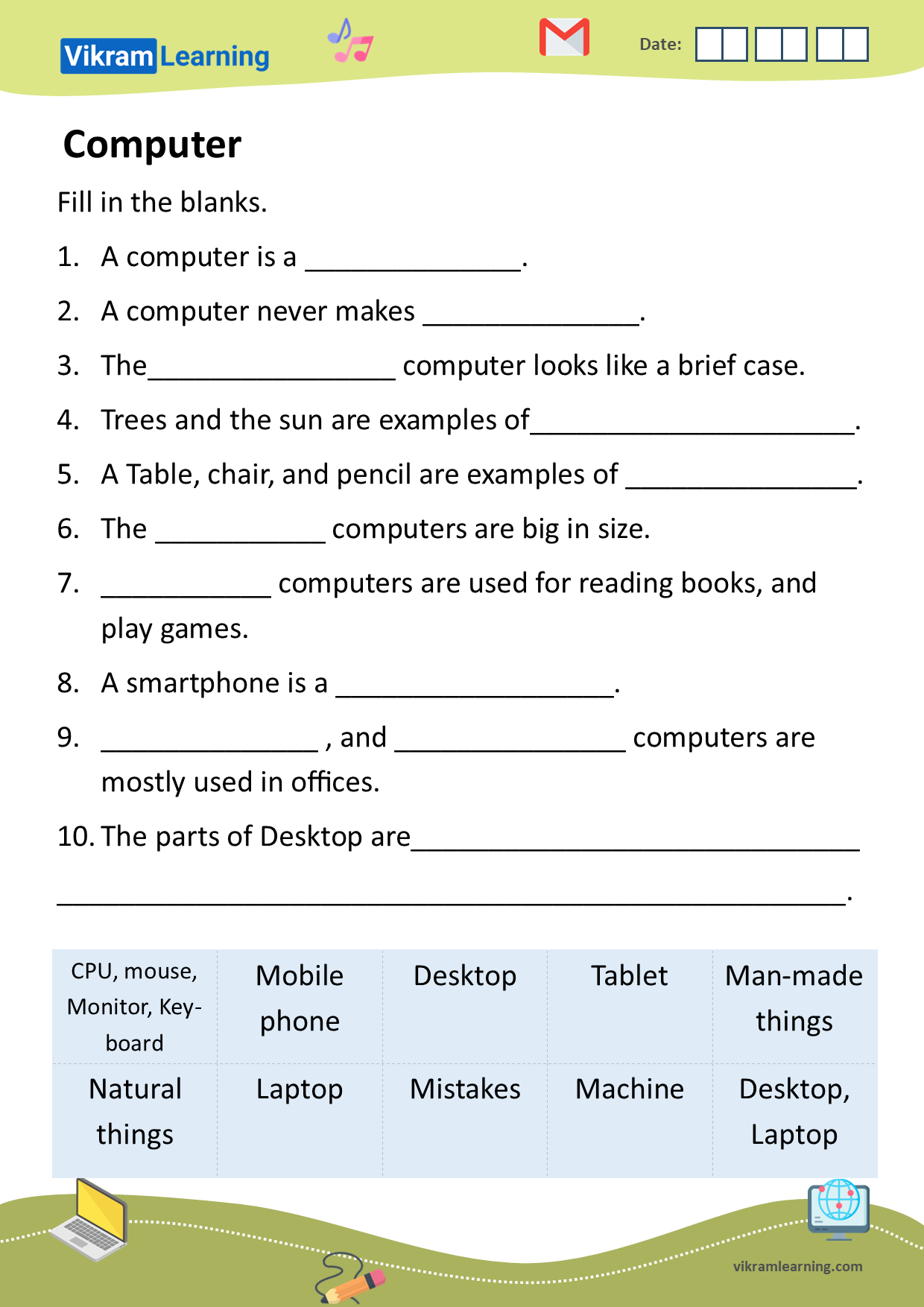 Free Printable Worksheets For Computer Class