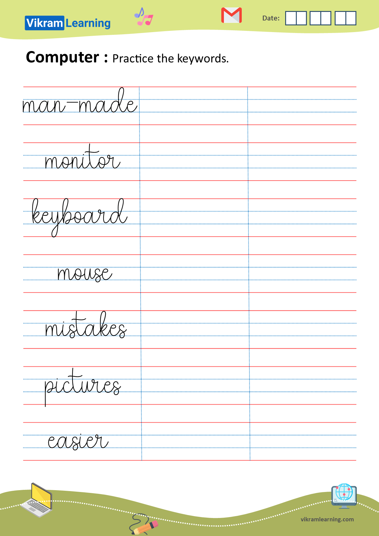 Download Computer Grade 1 Worksheets For Free Vikramlearning