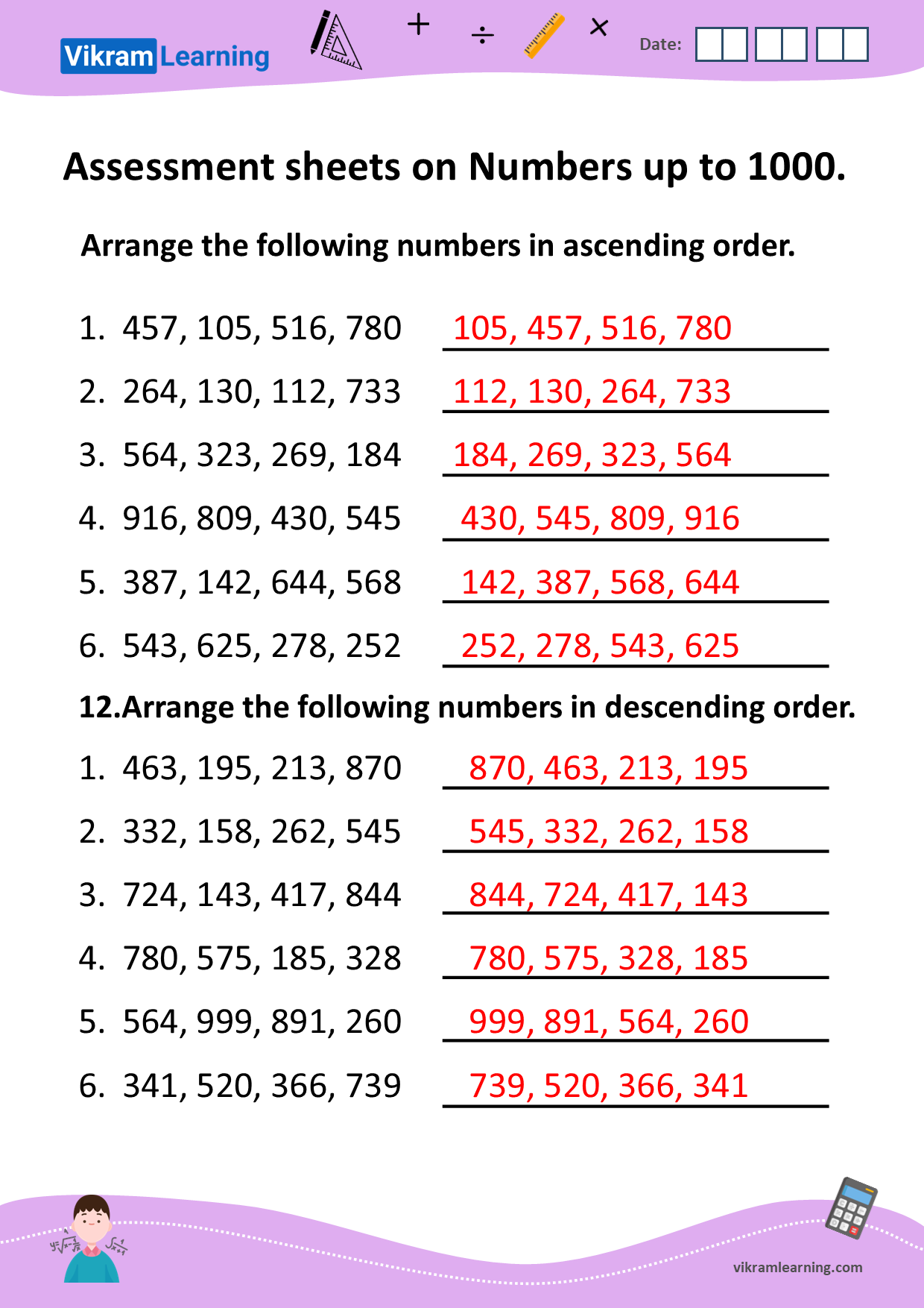 Download Descending Order Worksheets For Free Vikramlearning
