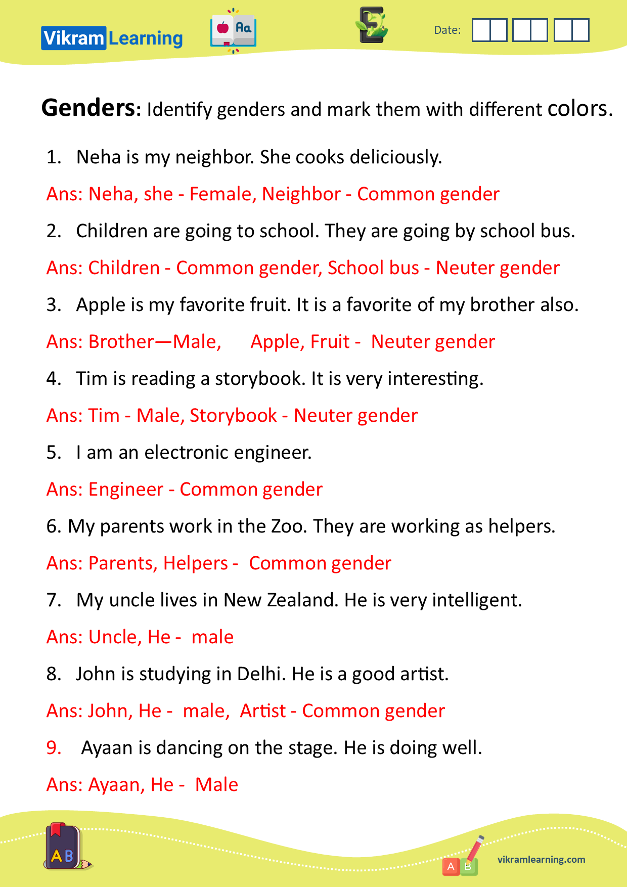 Download Genders Male Female Common Neuter Worksheets For Free 
