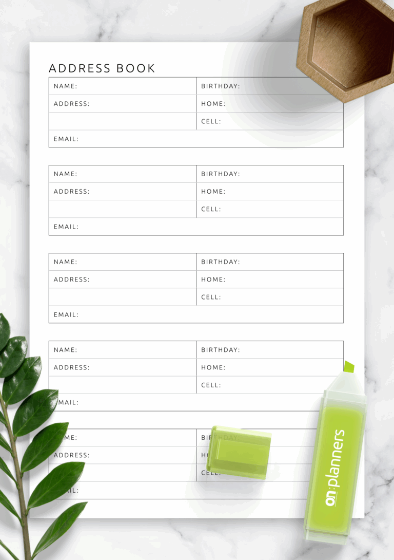 Download Printable Address Book Template PDF