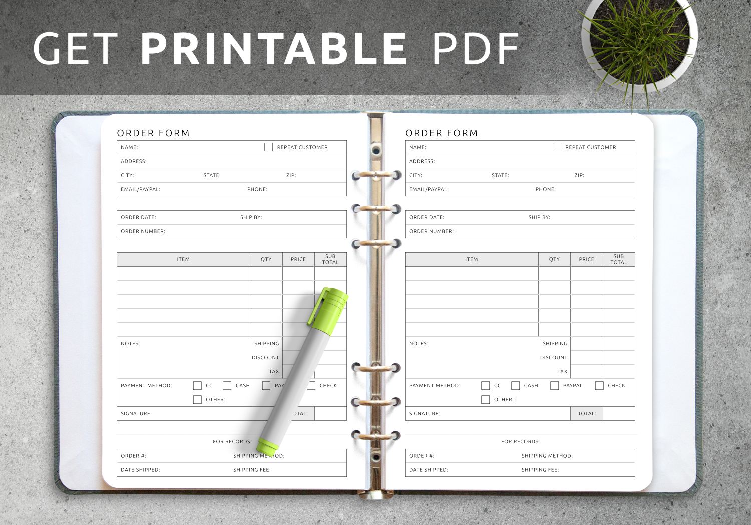 Blank Generic Order Form Free Printable