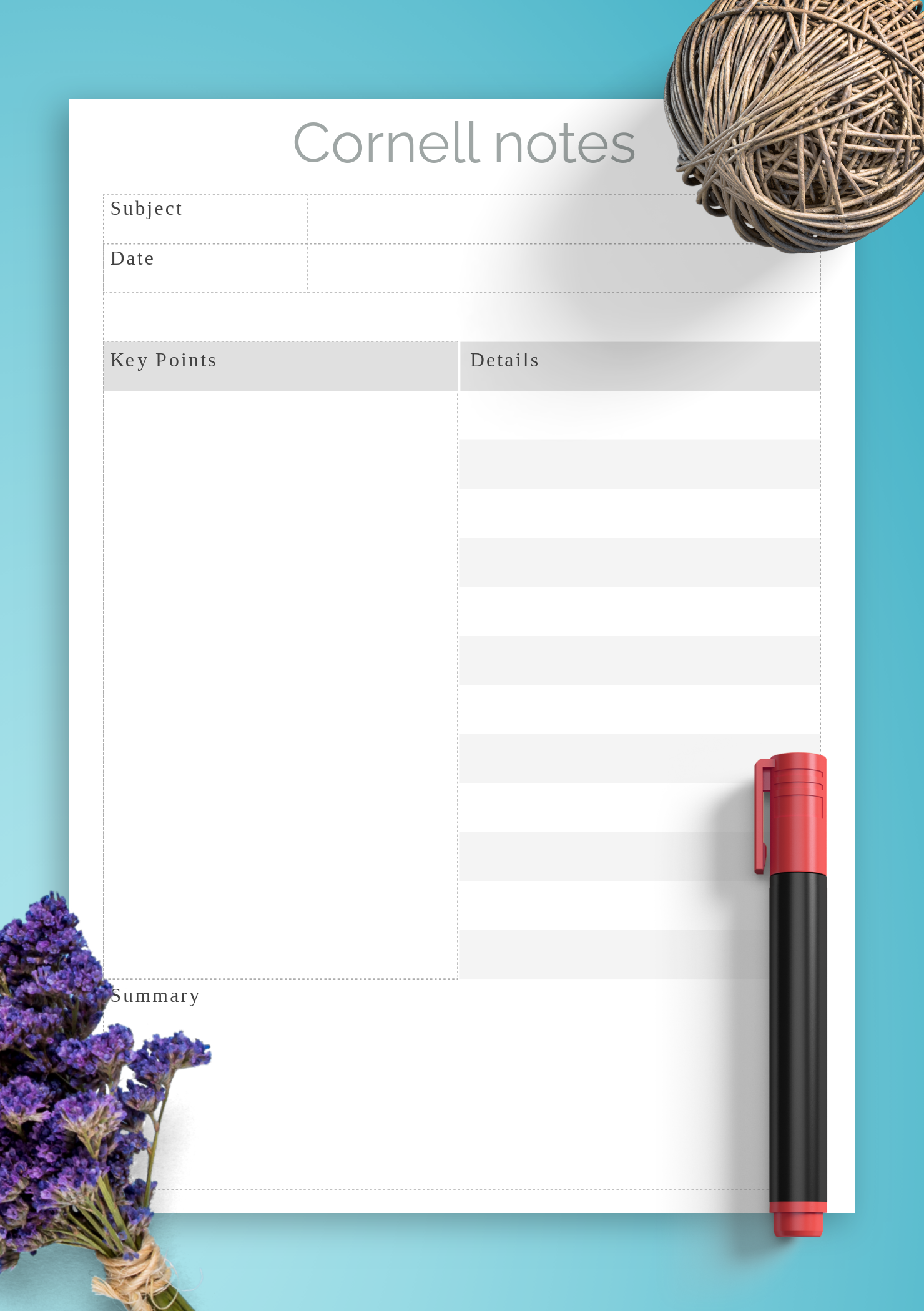 Download Printable Simple Cornell Note Taking Worksheet PDF