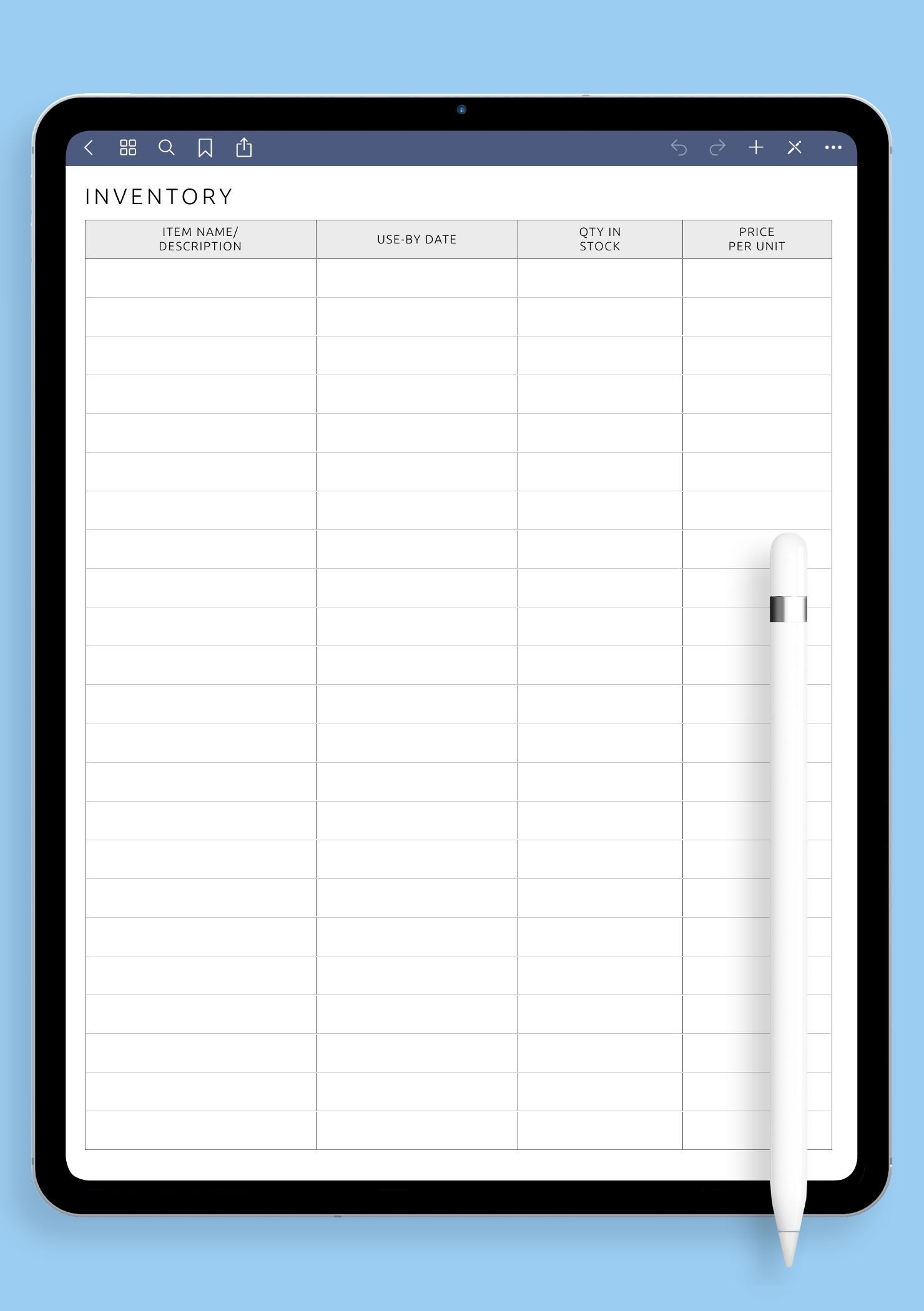 Download Printable Simple Inventory Template PDF