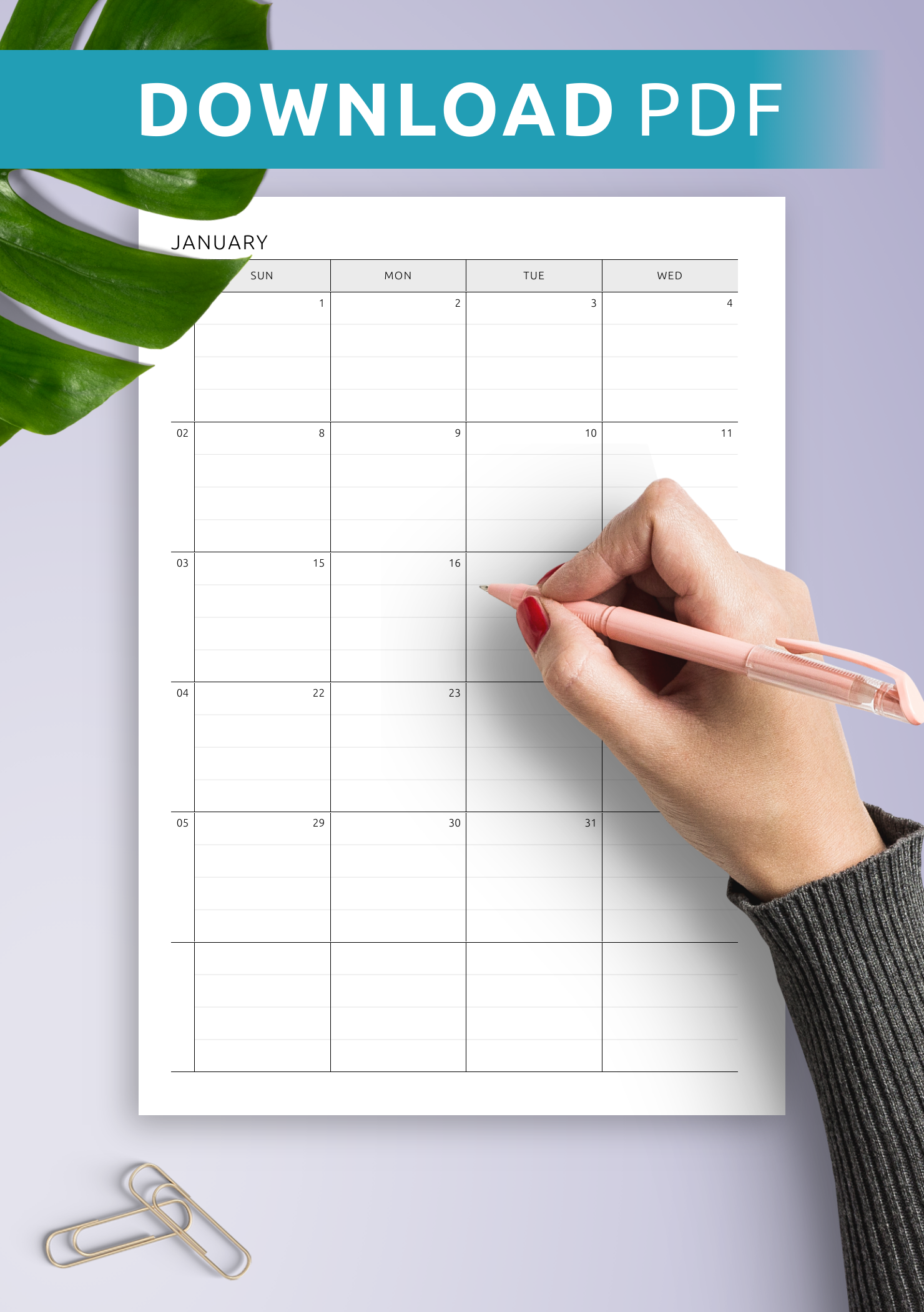 Free Printable A5 Monthly Blank Calendars