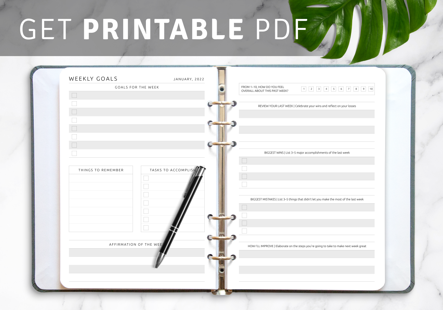 Download Printable Weekly Goals And Review Template PDF