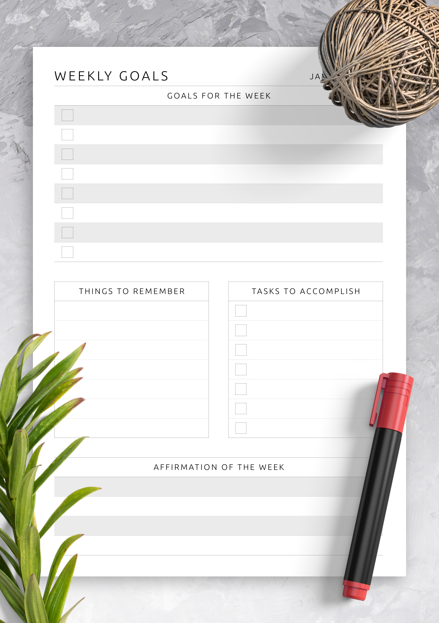Download Printable Weekly Goals And Review Template PDF