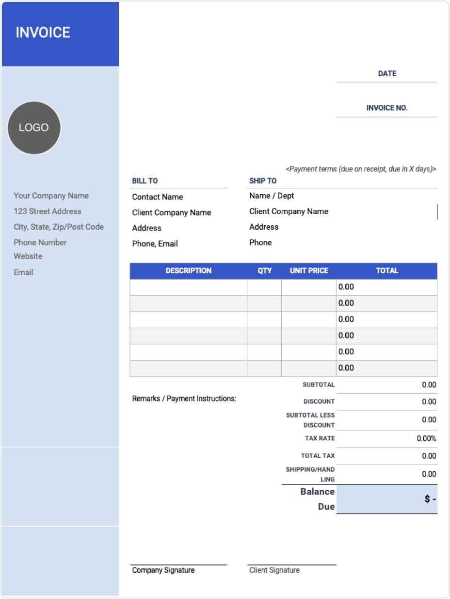 Downloadable Free Invoice Templates