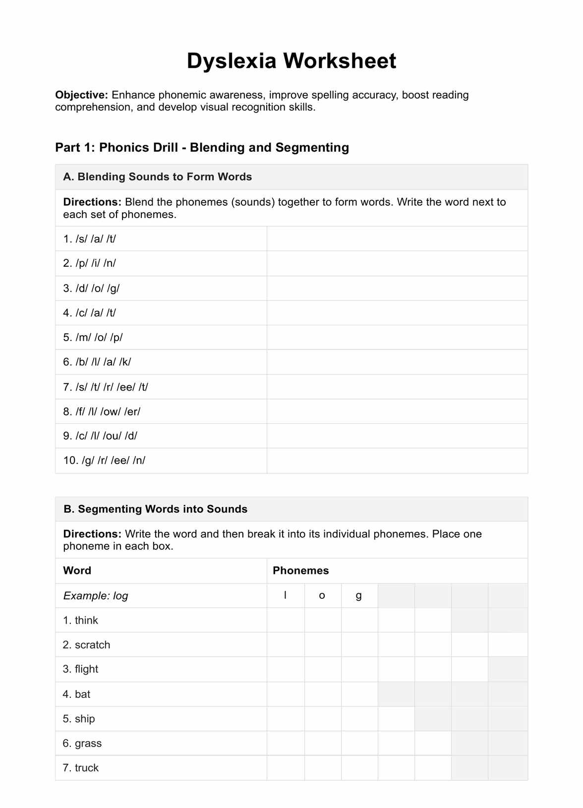 Dyslexia Worksheets U0026 Example Free PDF Download
