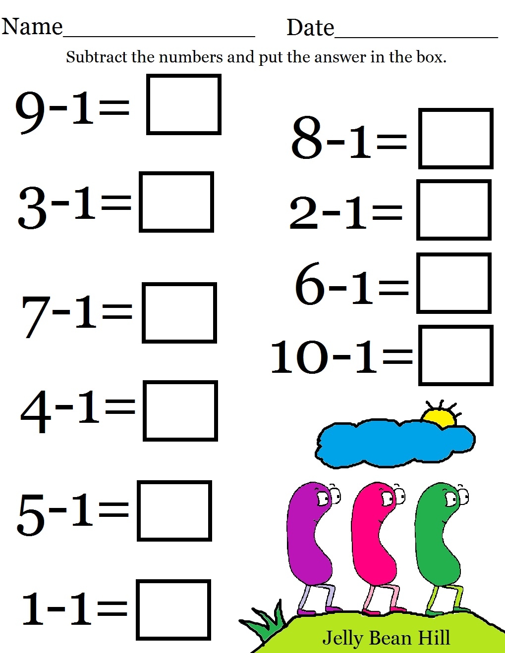 Easter Math Subtraction Worksheet