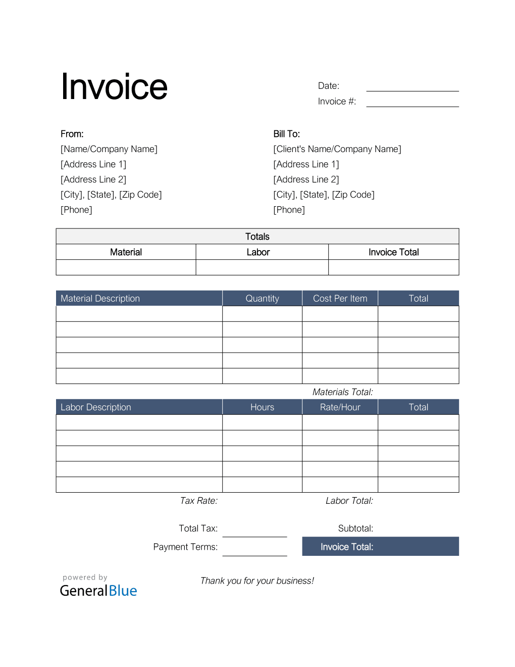 Printable Free Invoice Blank