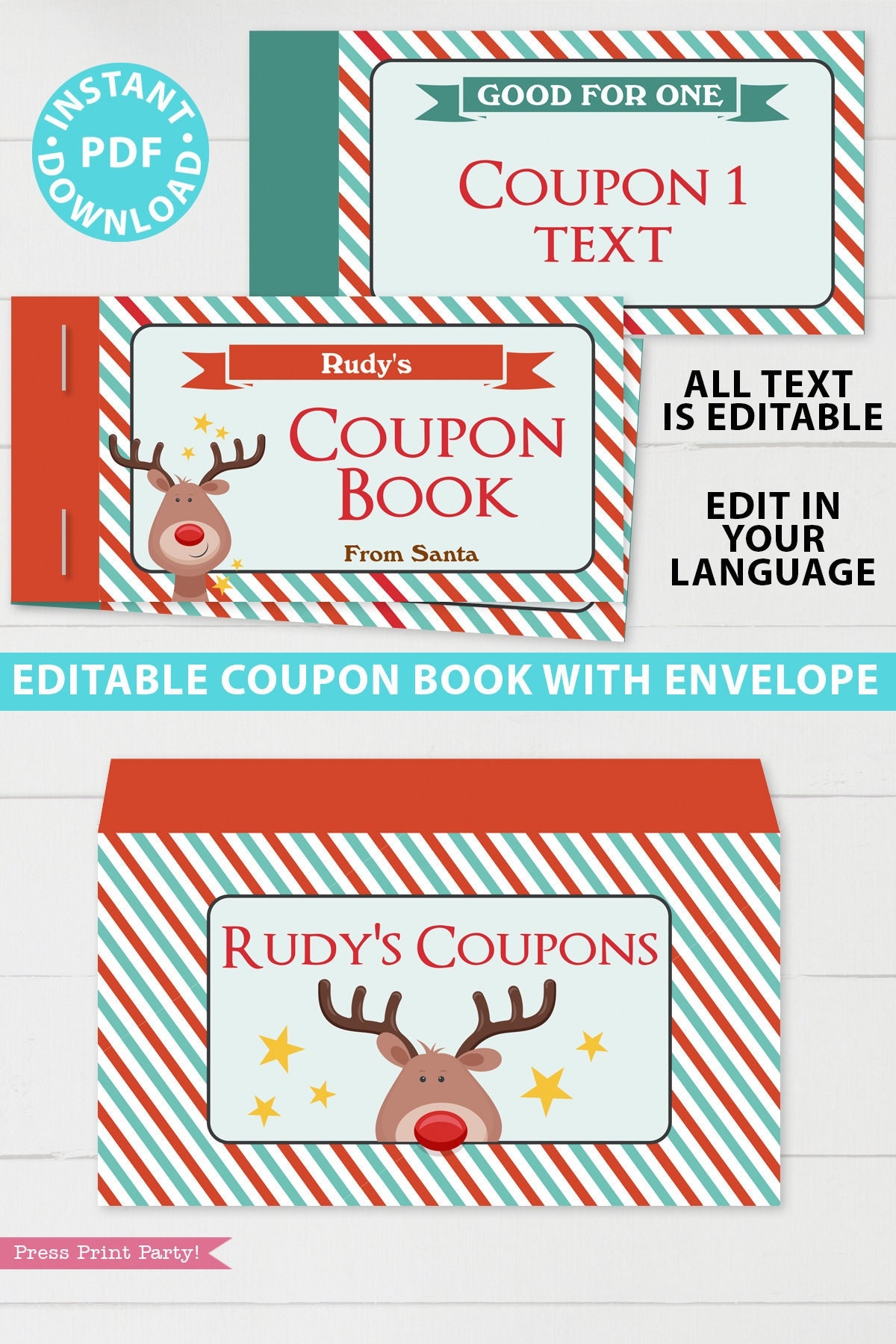 EDITABLE Christmas Coupon Book Printable Template For Kids Gift 