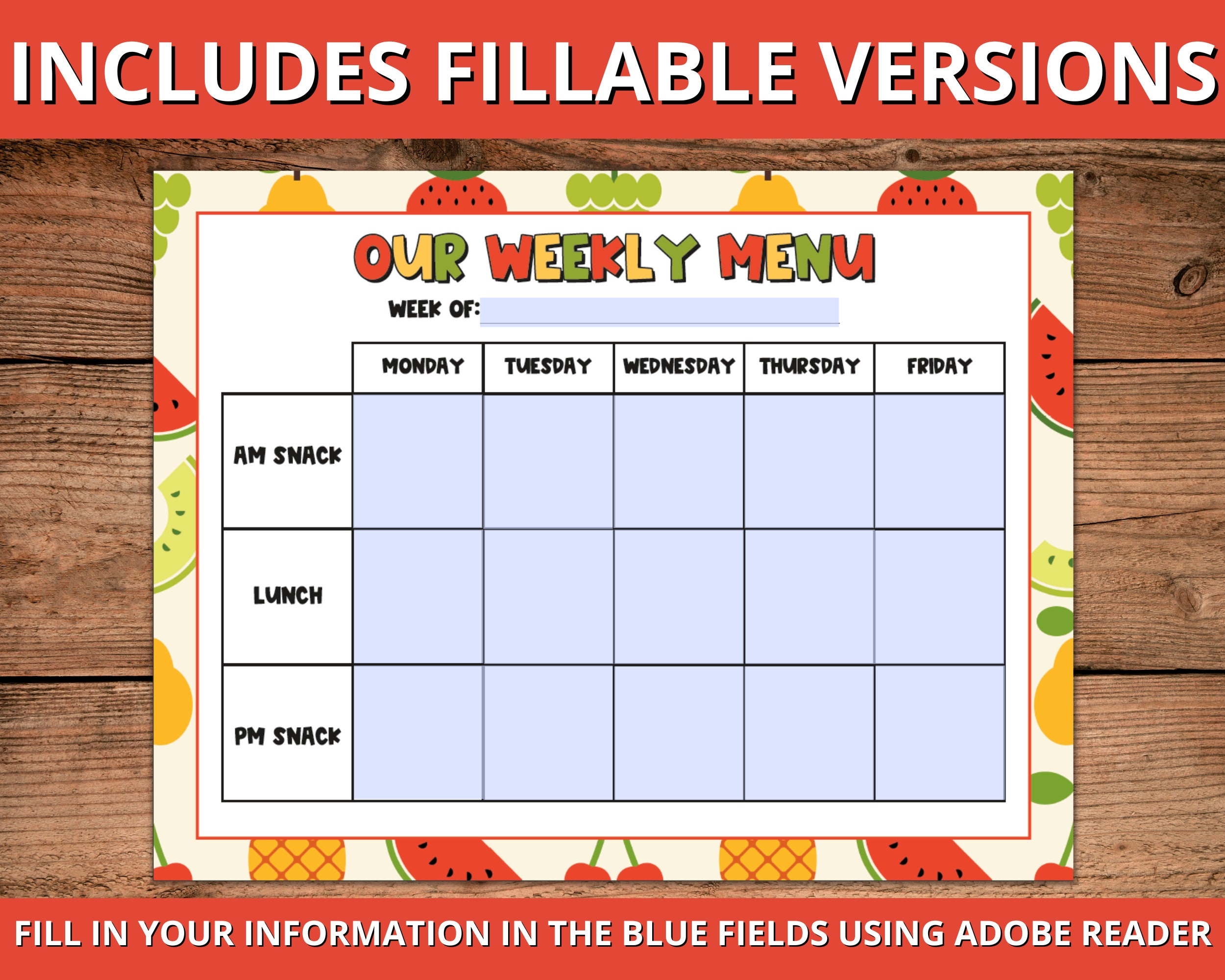 Editable Daycare Weekly Menu Editable Daycare Menu Fillable Editable Daycare Weekly Menu Editable Daycare Menu Fillable