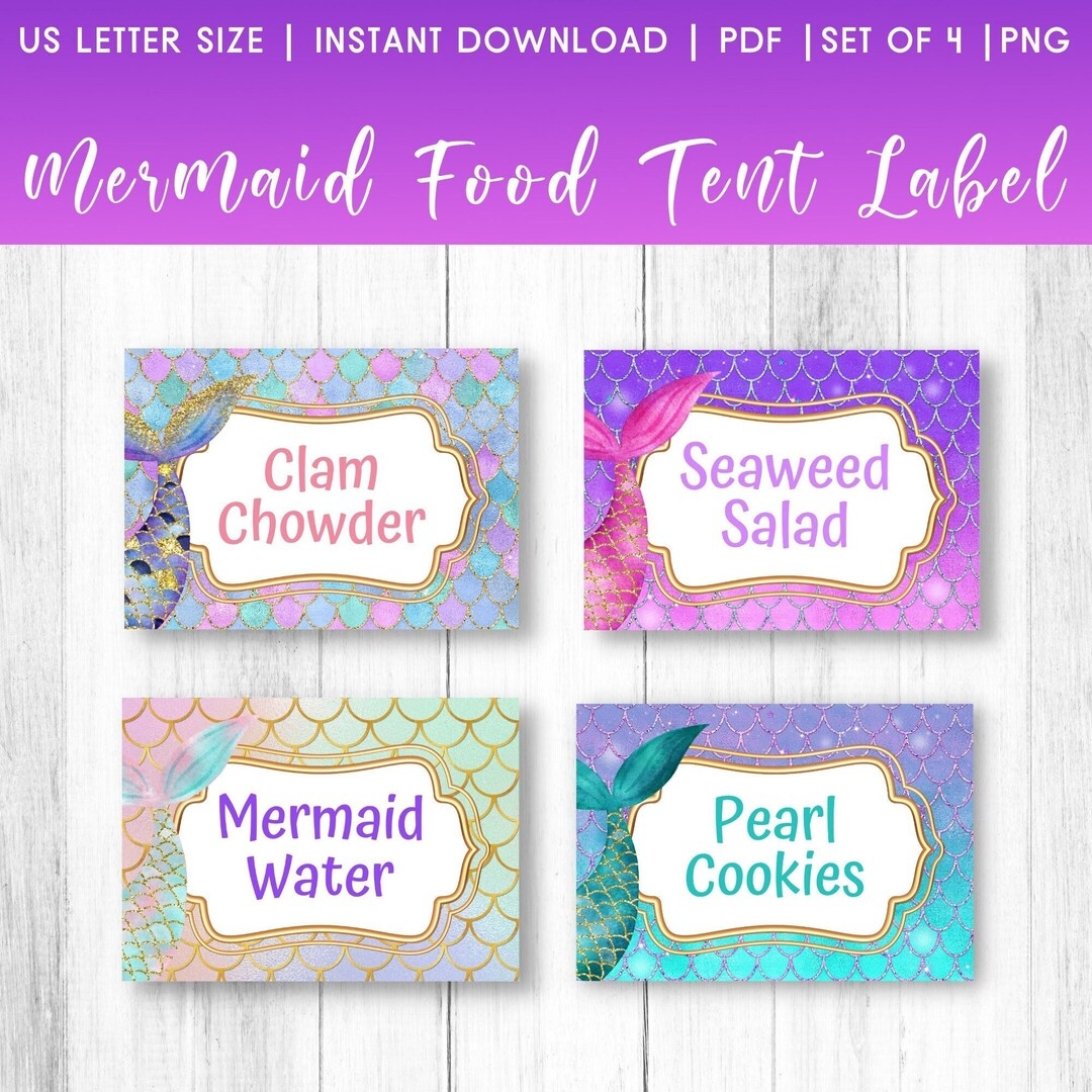 Editable Mermaid Party Food Label Mermaid Blank Food Tent Cards Labels Editable Mermaid Party Food Tents Food Tag Mermaid Place Cards Etsy
