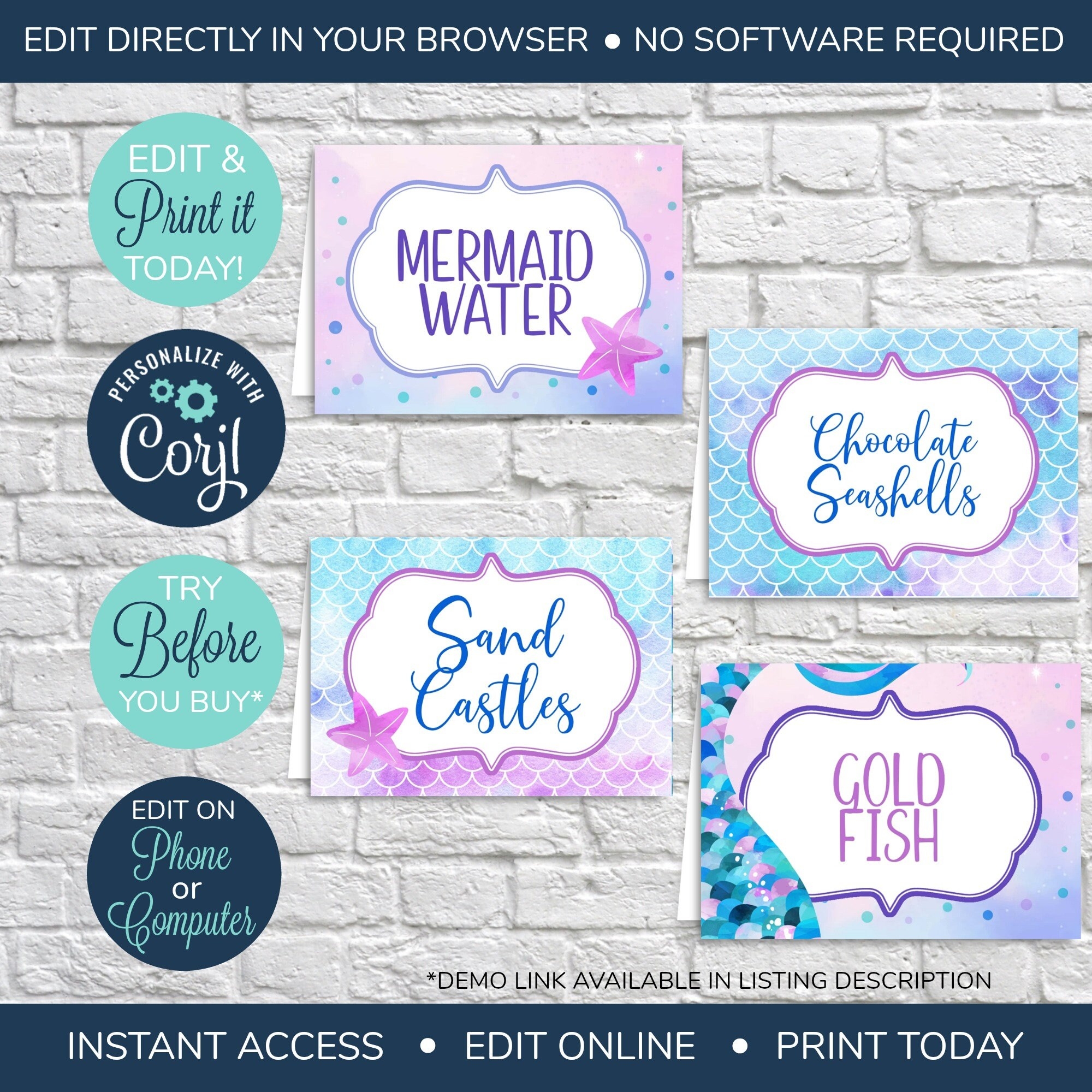 EDITABLE Mermaid Party Food Tents Mermaid Birthday Food Labels 