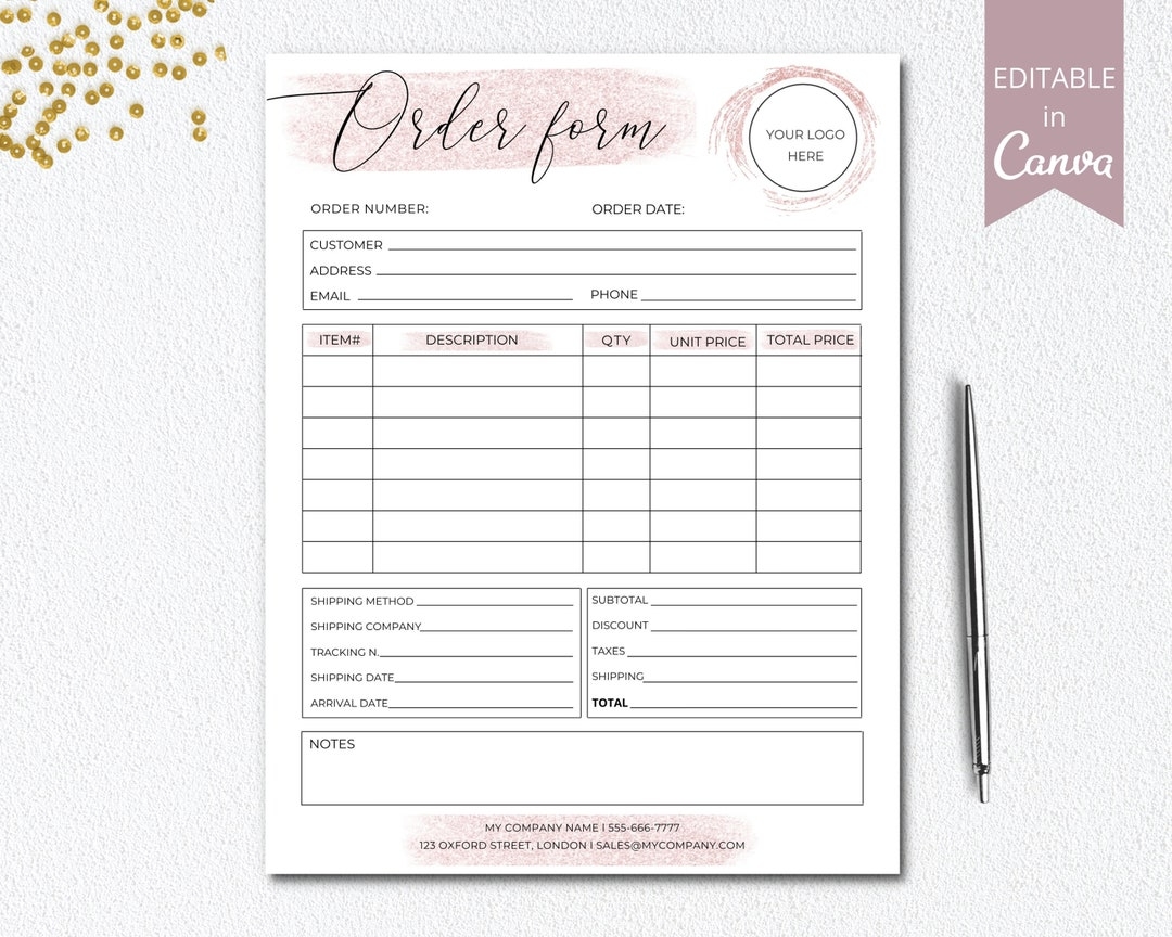 Editable Order Form Small Business Forms Printable Craft Order Forms Order Form Template Business Canva Template DTP 004 Etsy